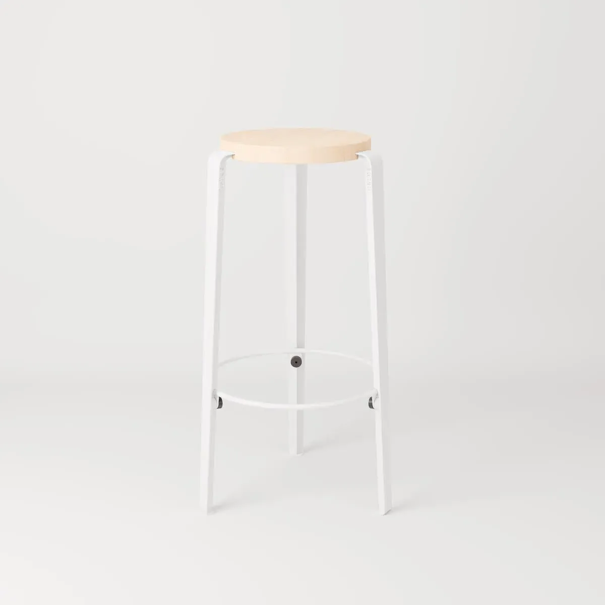 Counter Height Stool with Wooden Seat - White