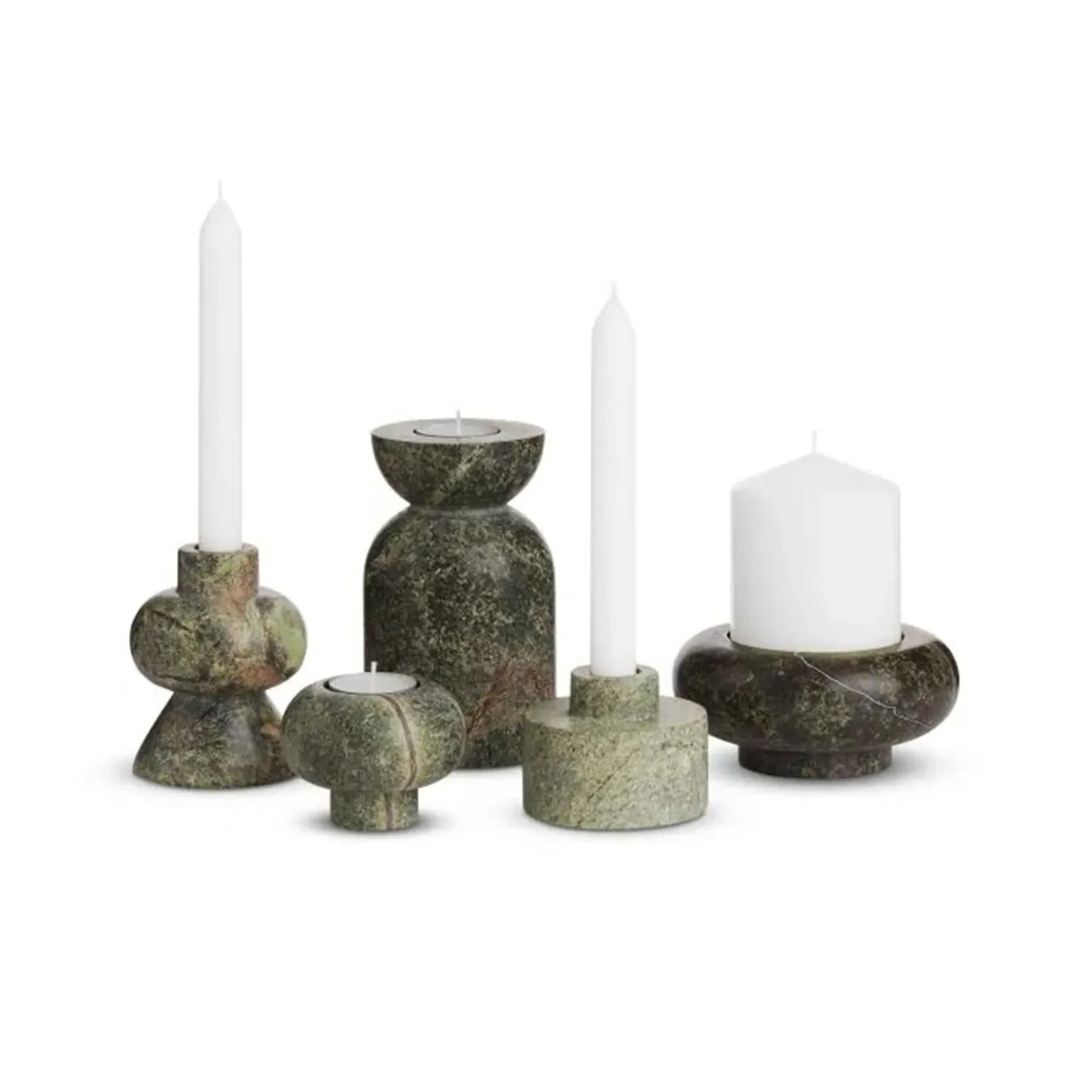 5-Piece Stacking Candleholder Set - Green, Marble image