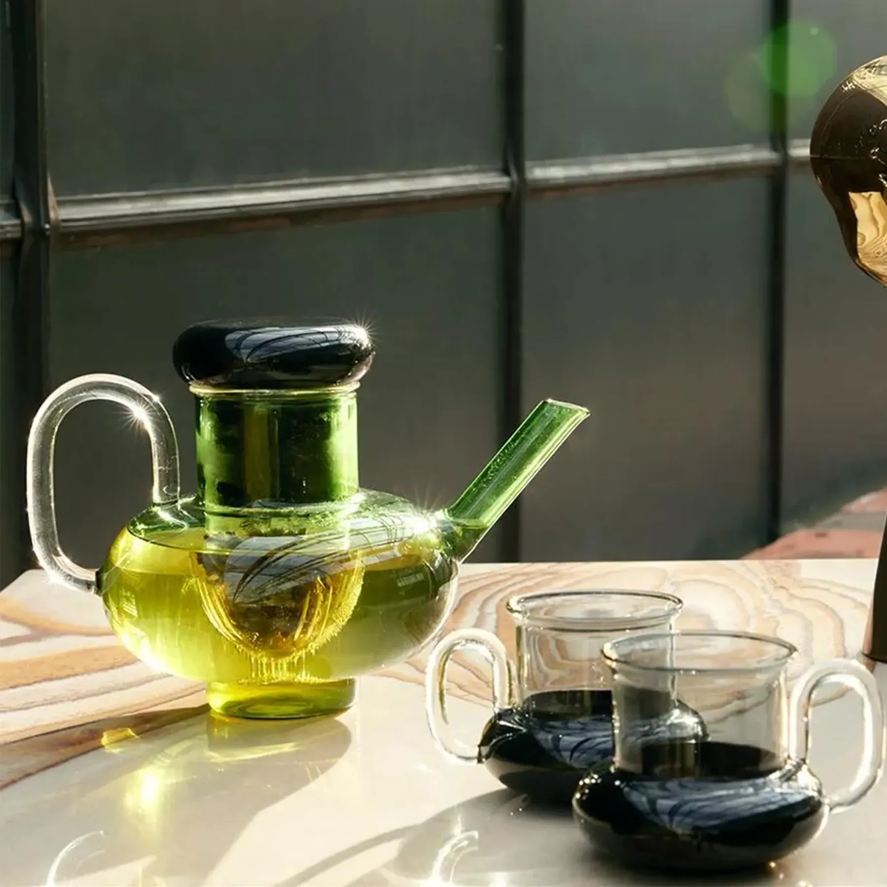 Bump Tea Cups Set of 2 - Black Glass