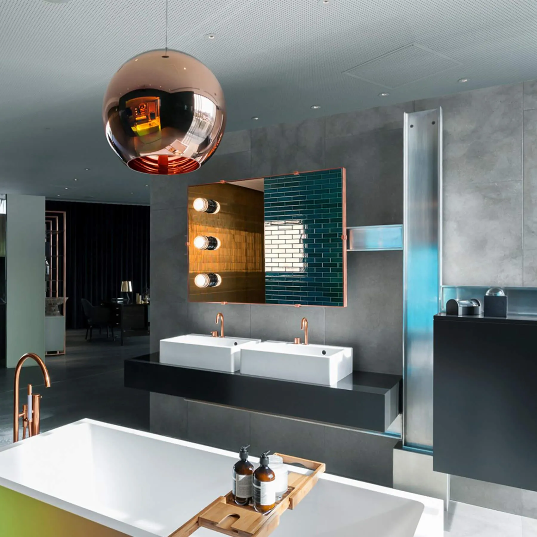 Copper Small Round LED Pendant Light - 25cm