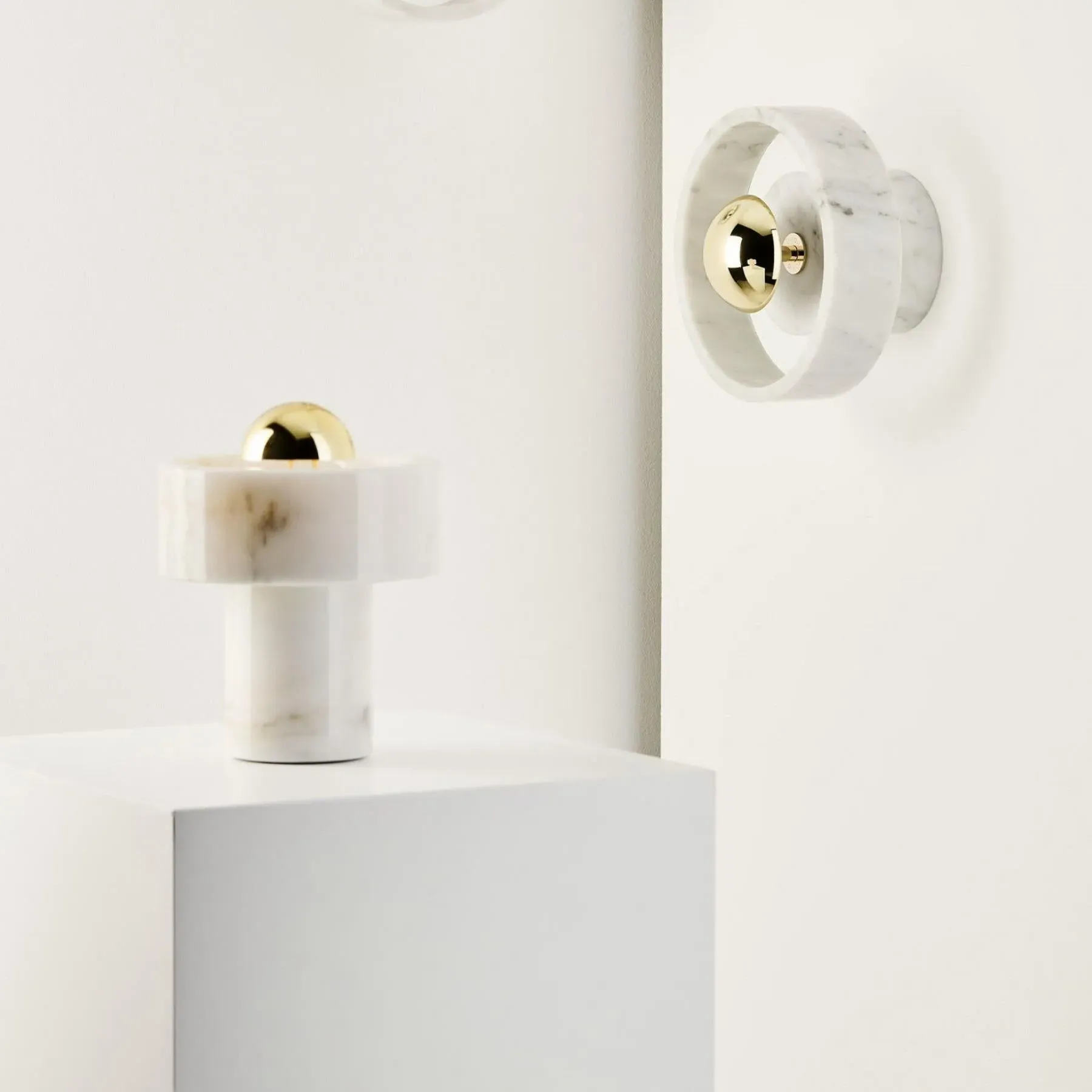 Portable LED Table Lamp - White, Marble