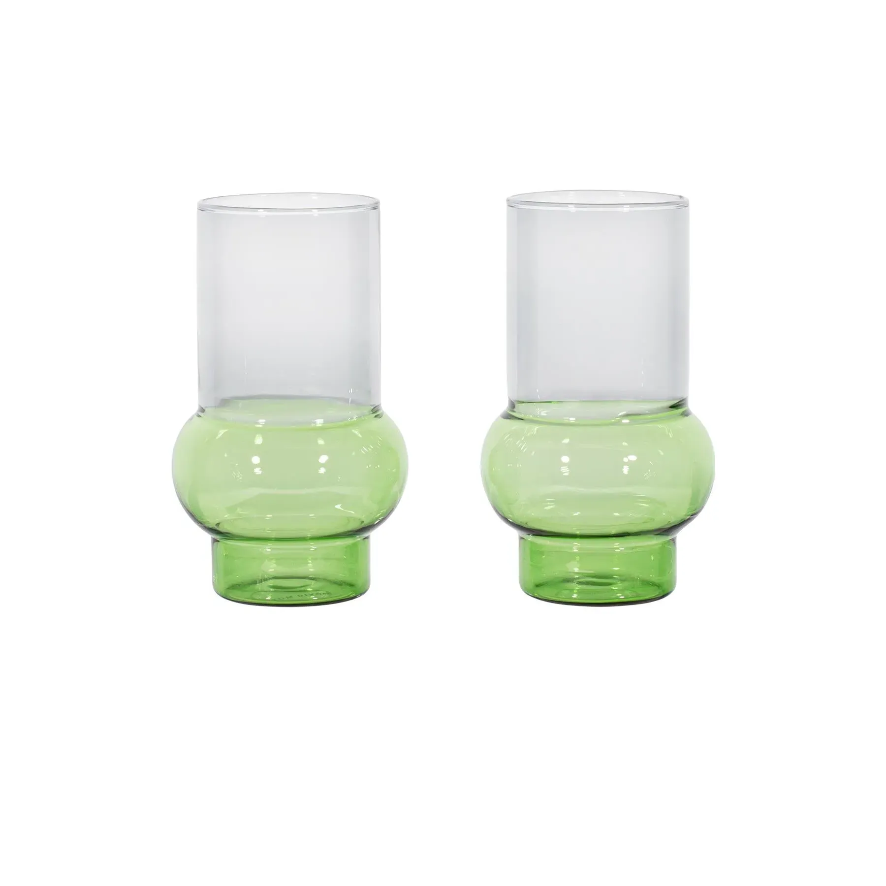 Set of 2 Tall Glasses - Green, Borosilicate