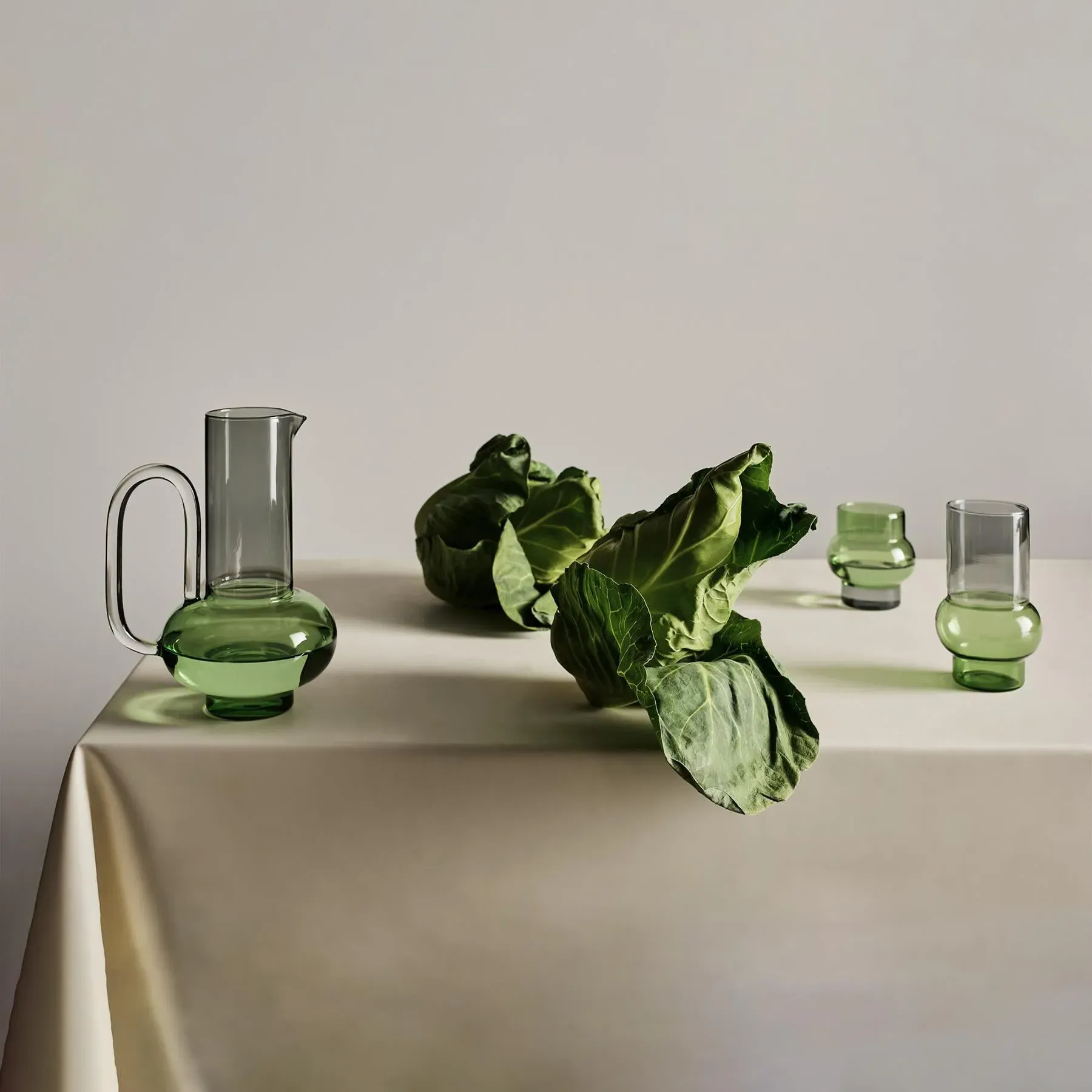 Set of 2 Tall Glasses - Green, Borosilicate