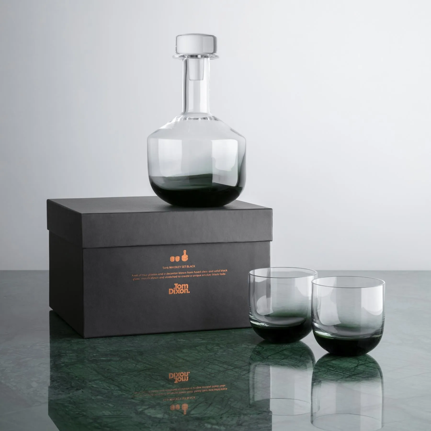 Whiskey Decanter with Etched Logo - Black, Glass