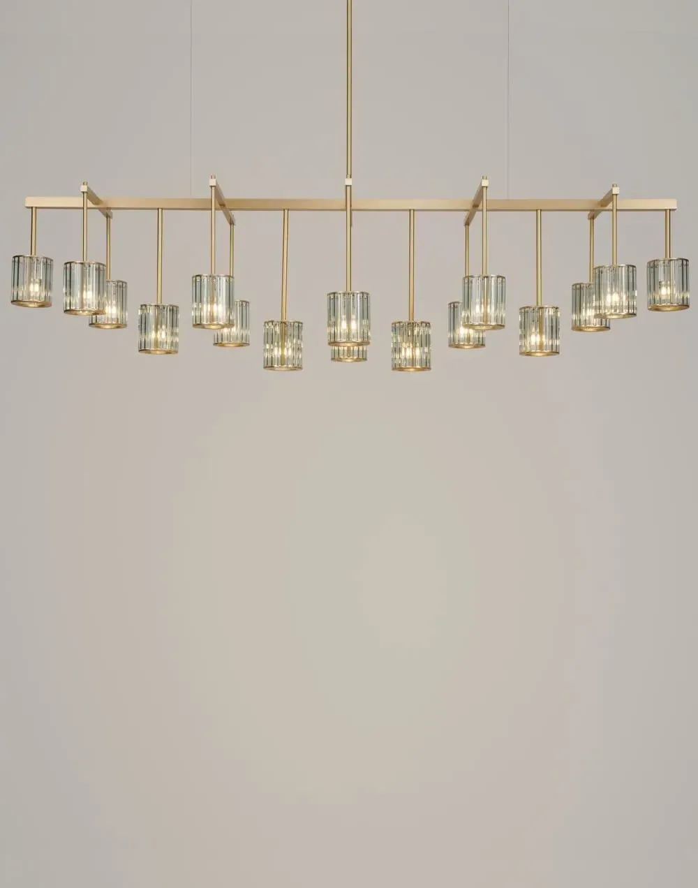 16-Arm Flute Beam Chandelier - Clear, Brass