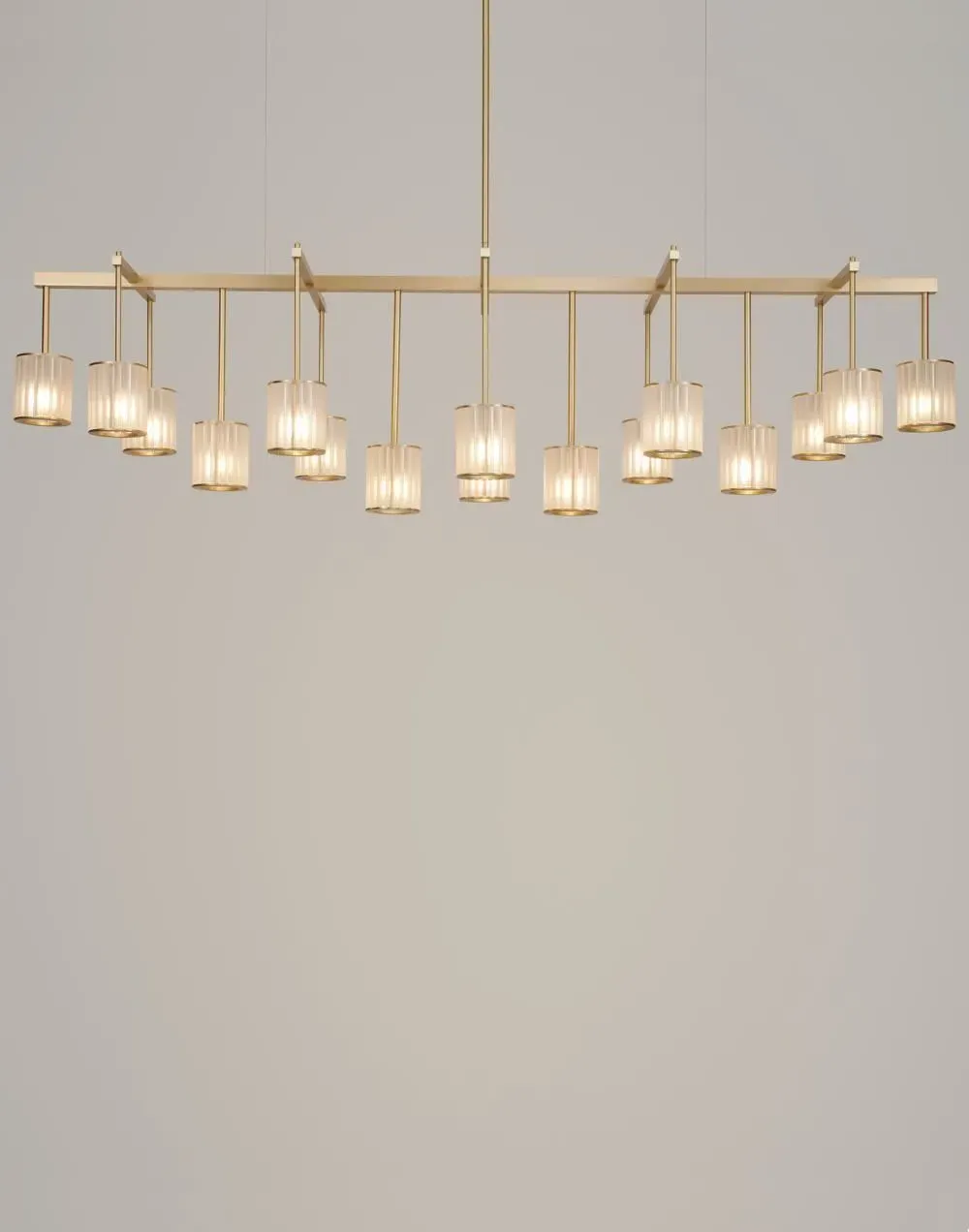 16-Arm Flute Beam Chandelier - Frosted, Brass