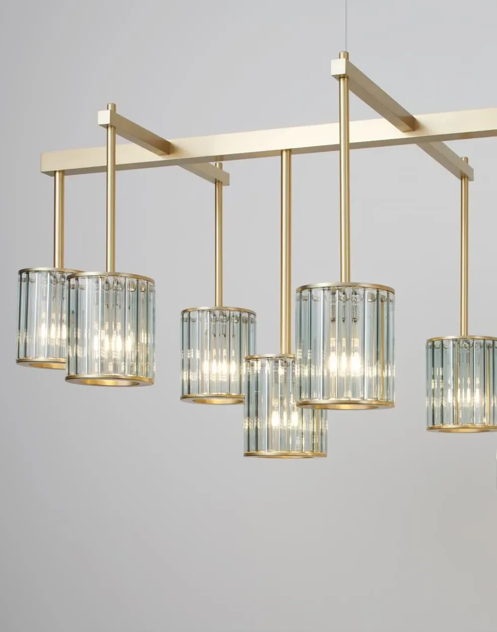16-Arm Flute Beam Chandelier - Smoke, Brass
