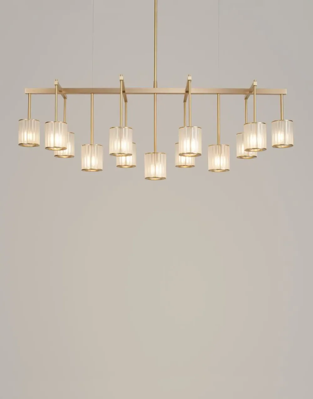 16-Arm Flute Beam Chandelier - Smoke, Brass