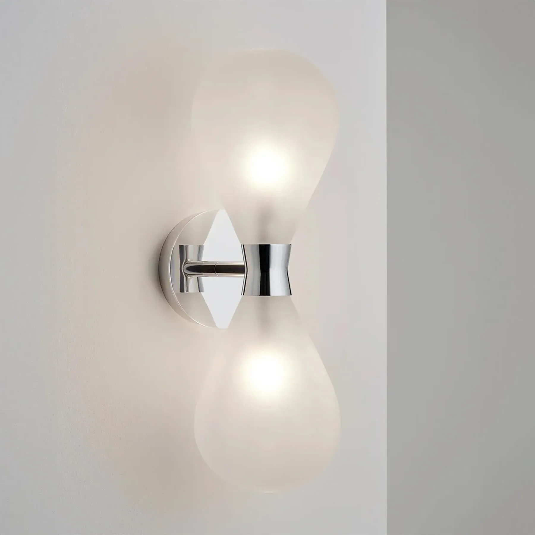 Cintola Twin Wall Light - Polished Aluminium, Frosted Glass