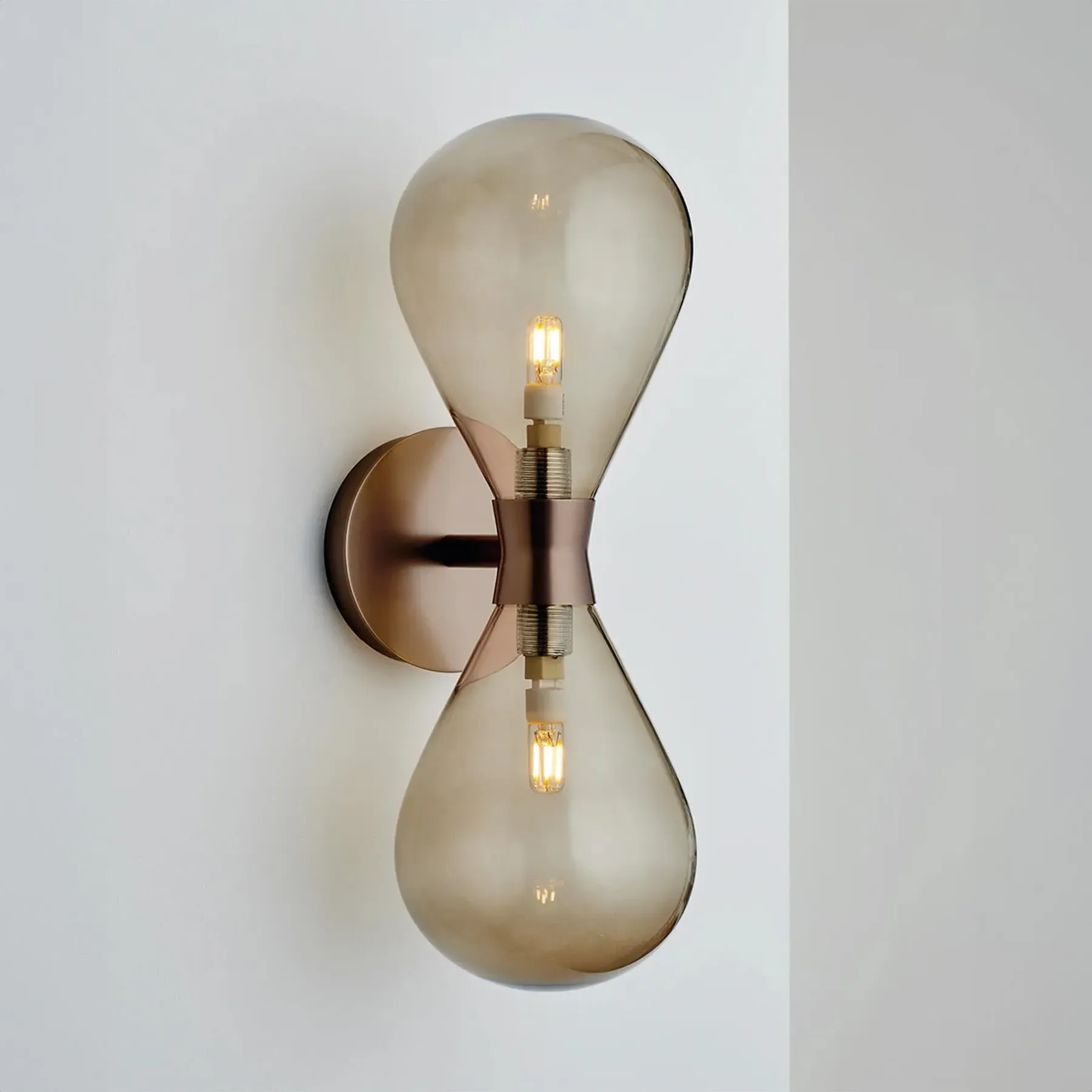 Cintola Twin Wall Light - Satin Bronze, Bronze Glass