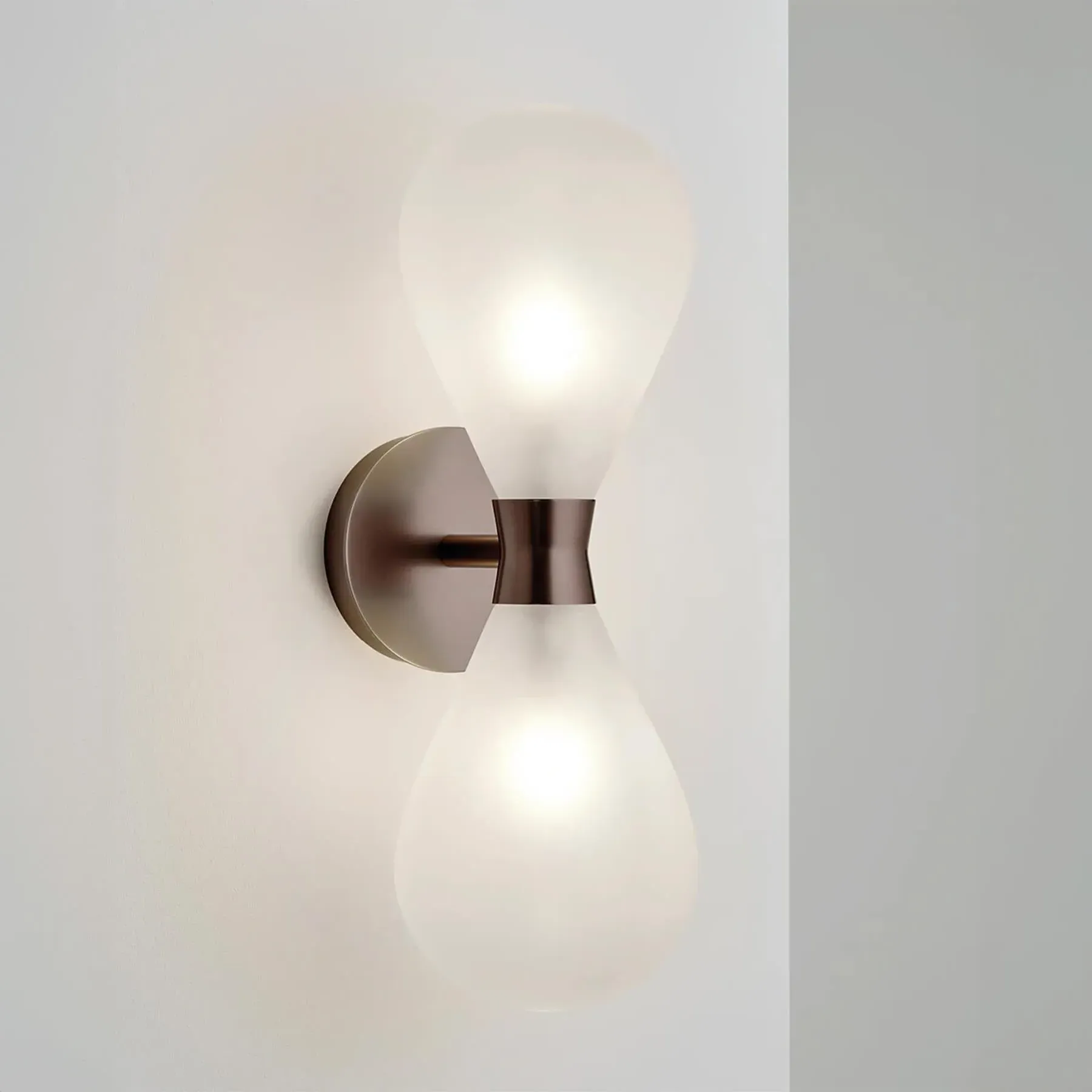 Cintola Twin Wall Light - Satin Bronze, Frosted Glass