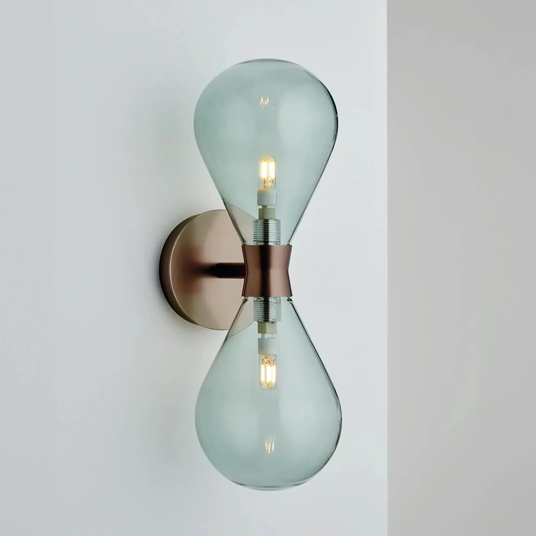 Cintola Twin Wall Light - Satin Bronze, Smoke Grey Glass