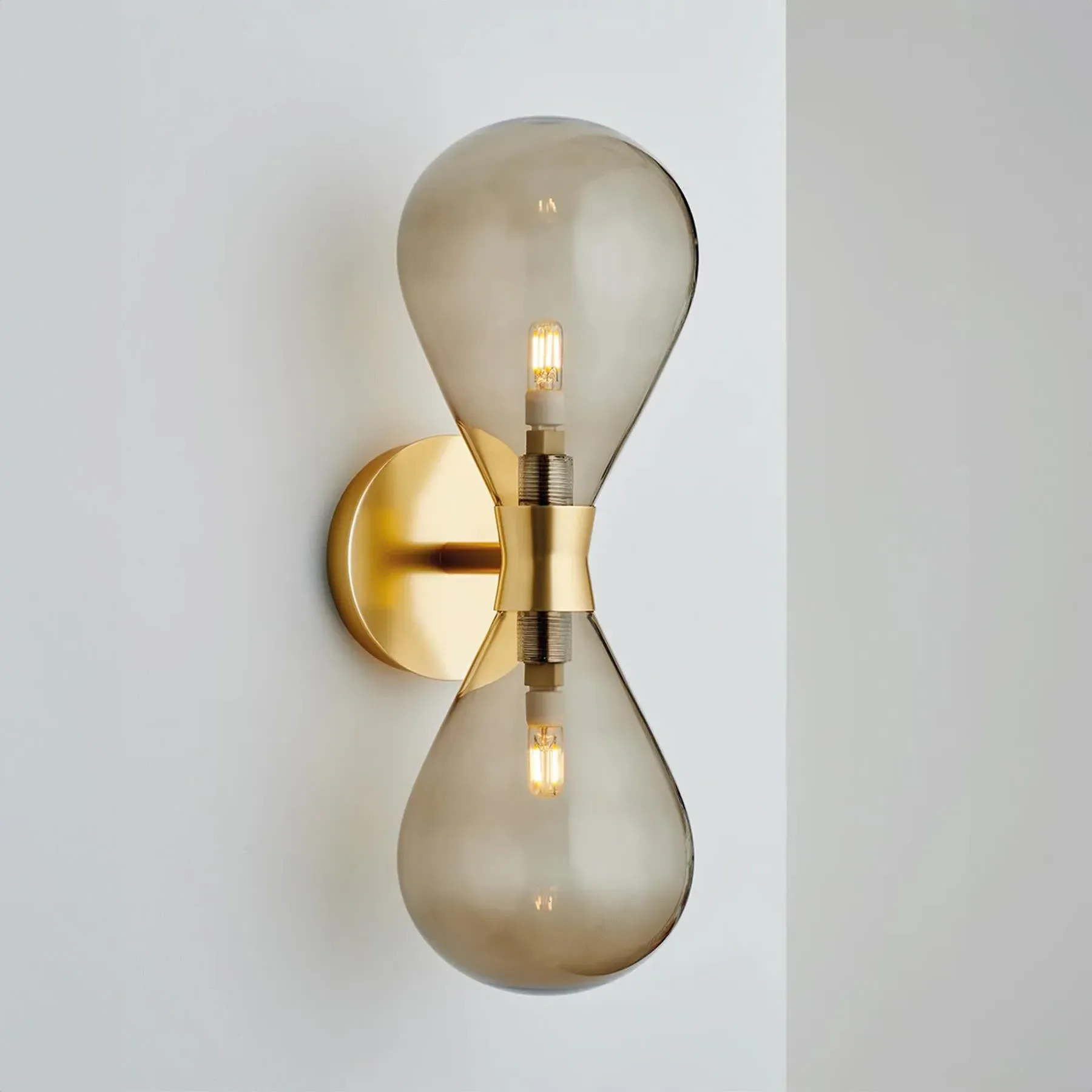 Cintola Twin Wall Light - Satin Gold, Bronze Glass