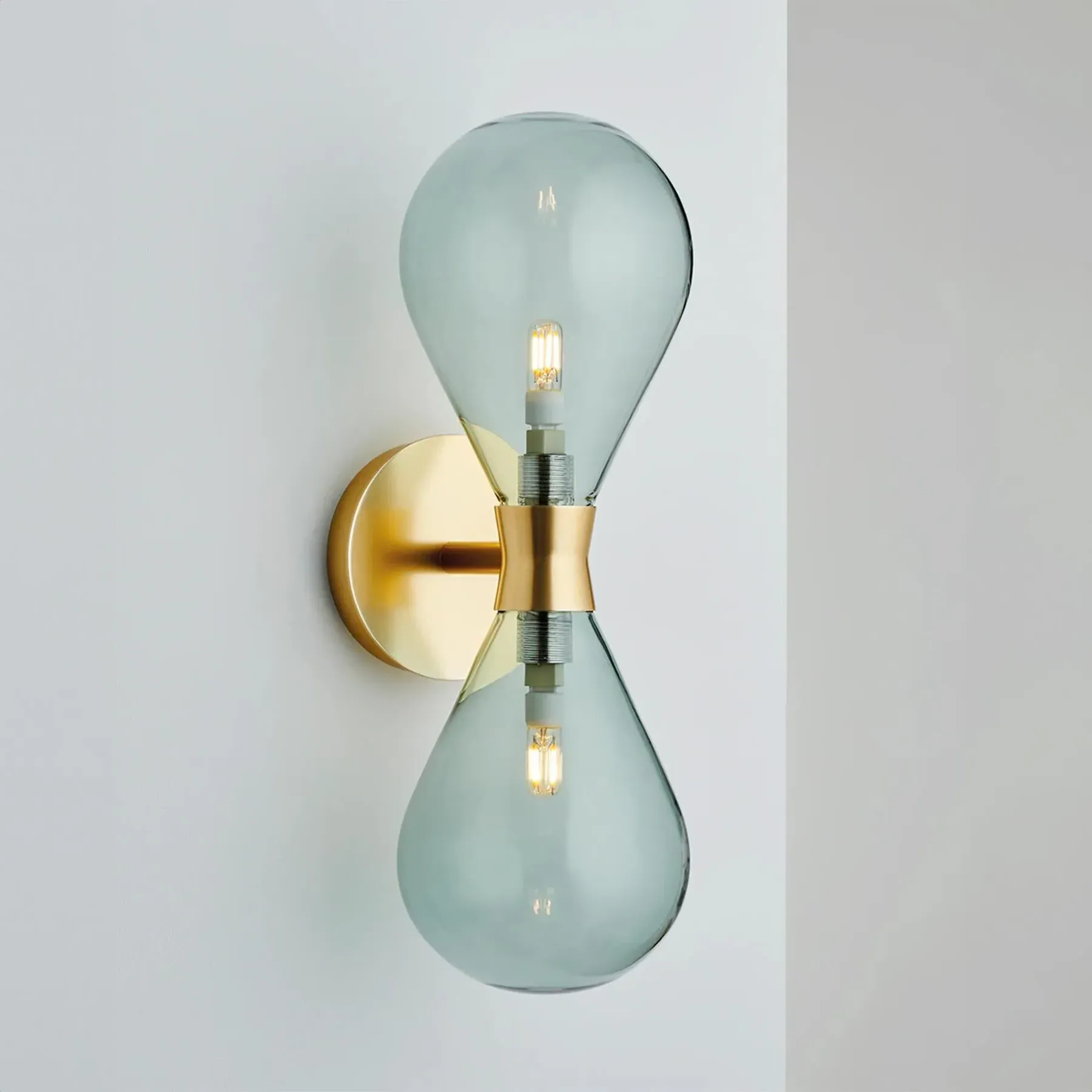 Cintola Twin Wall Light - Satin Gold, Smoke Grey Glass