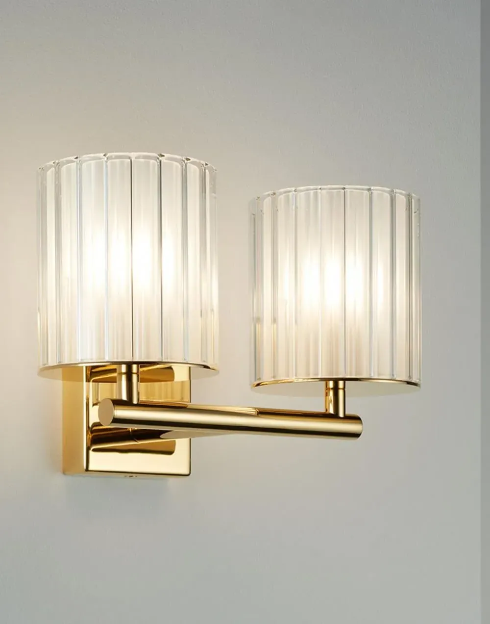 Double Wall Light with Diffuser - Gold, Glass