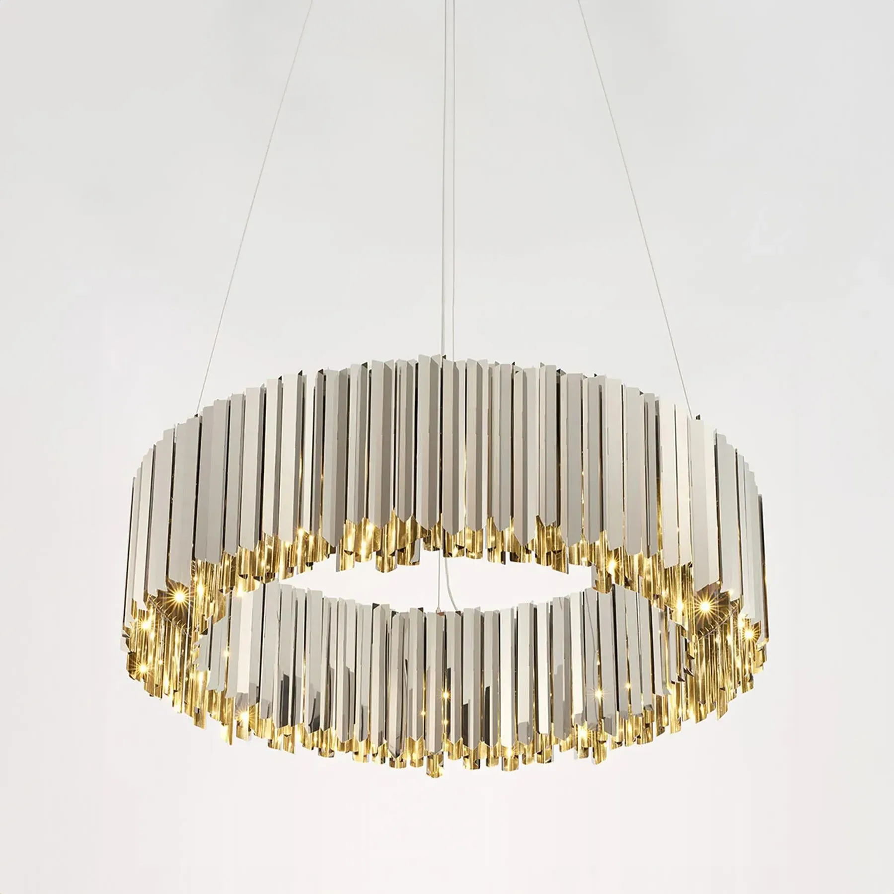 Large Facet Chandelier with LED - Polished Gold