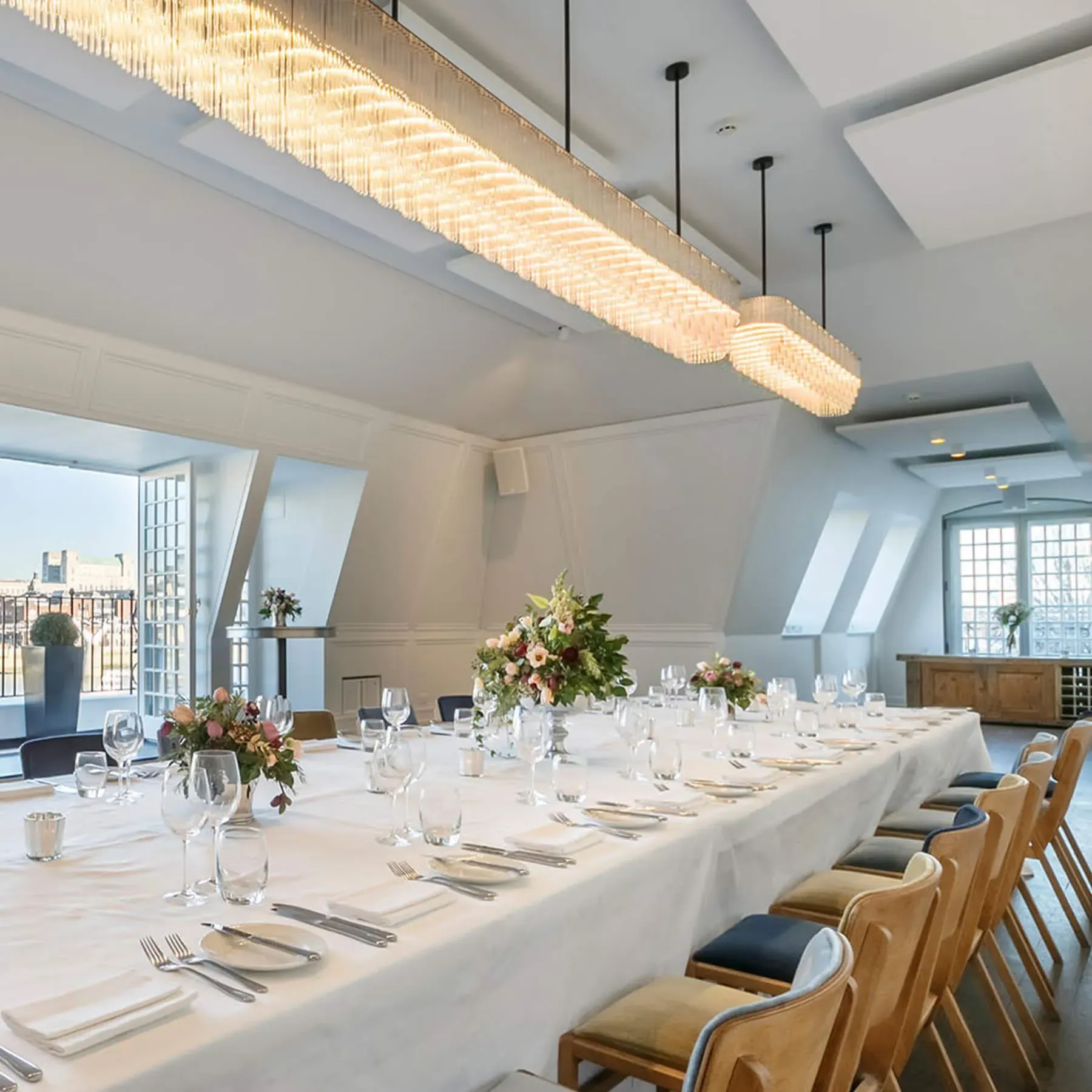 Linear Chandelier with Tiered Glass - Metal