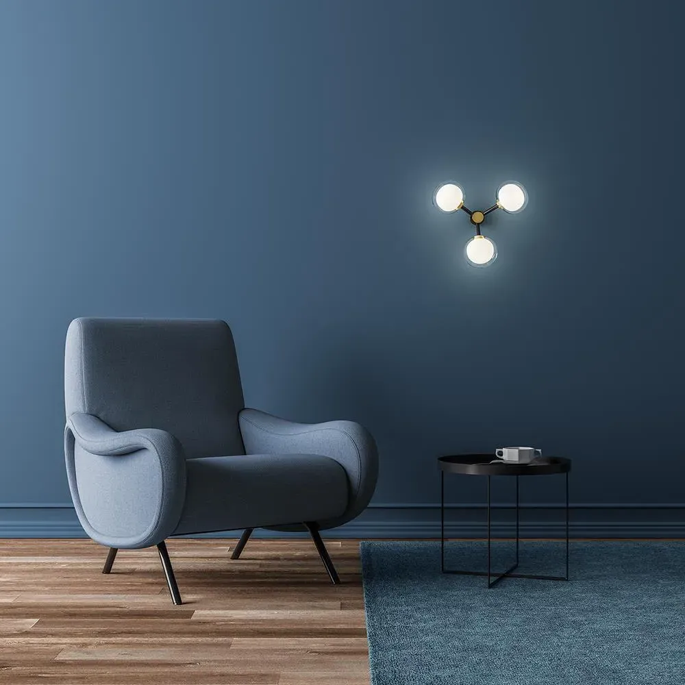 3-Light Wall Ceiling Lamp - Glass, Metal