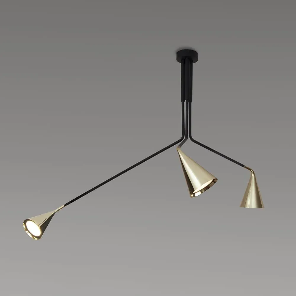 3-Shade Ceiling Light - Black, Brass