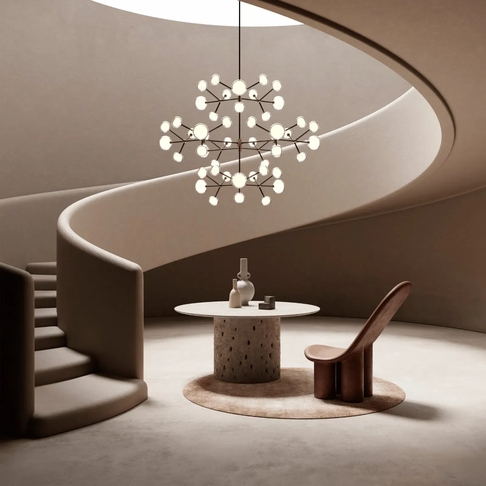 48-Light Chandelier Spherical Design - Smoke Glass