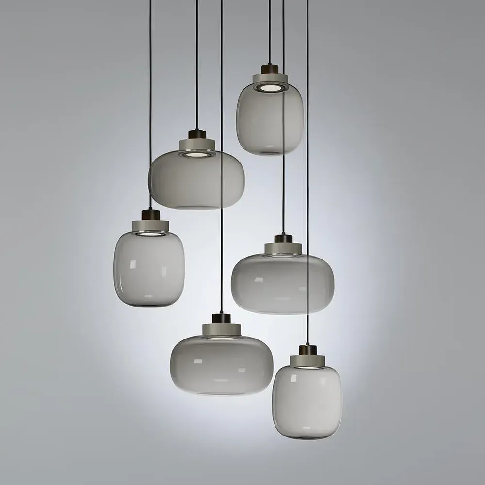 6-Light Chandelier with Glass Shades - Black