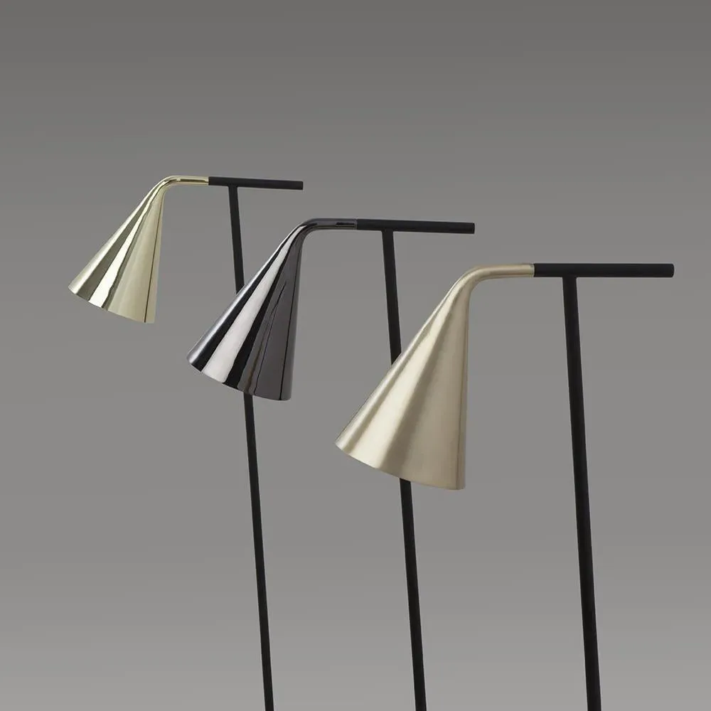 Floor Lamp with Conical Shade - Black, Brass