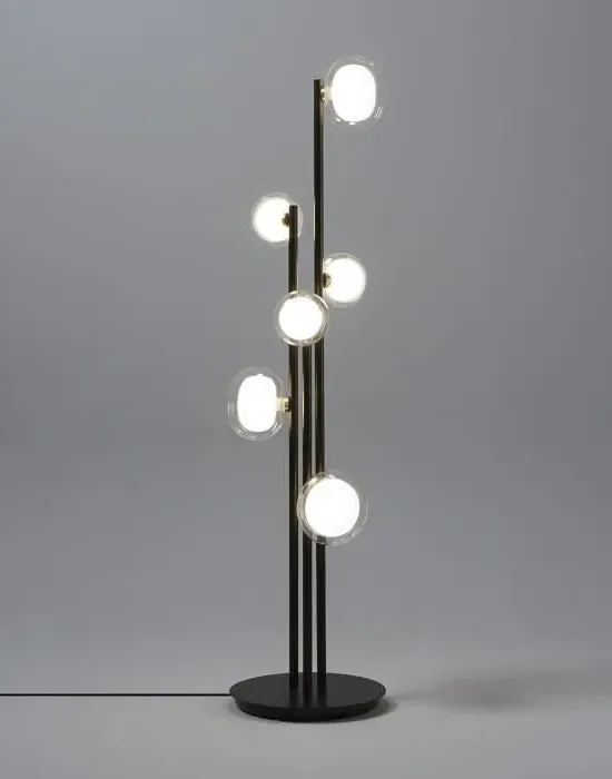 Floor Light with Glass Globes - Brass, Metal