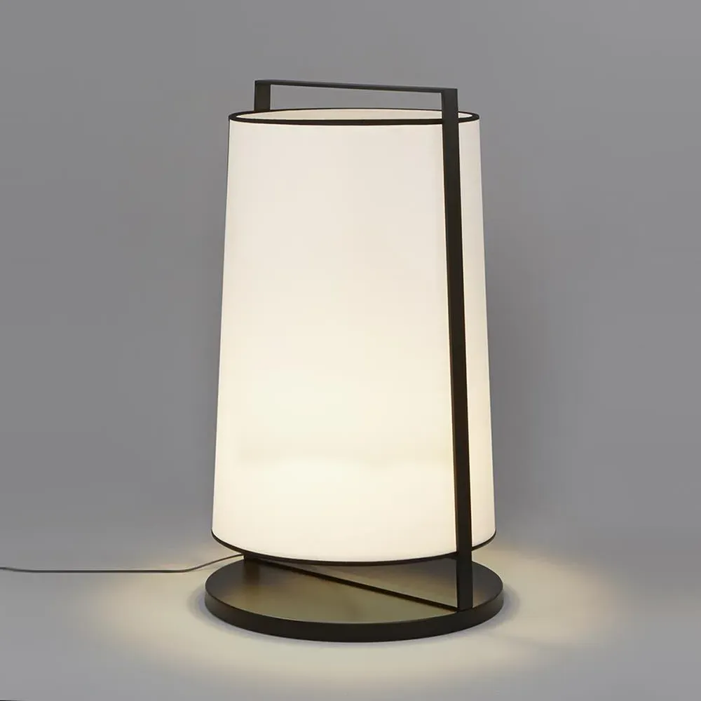 Small Floor Lamp with Fabric Shade - Beige, Metal