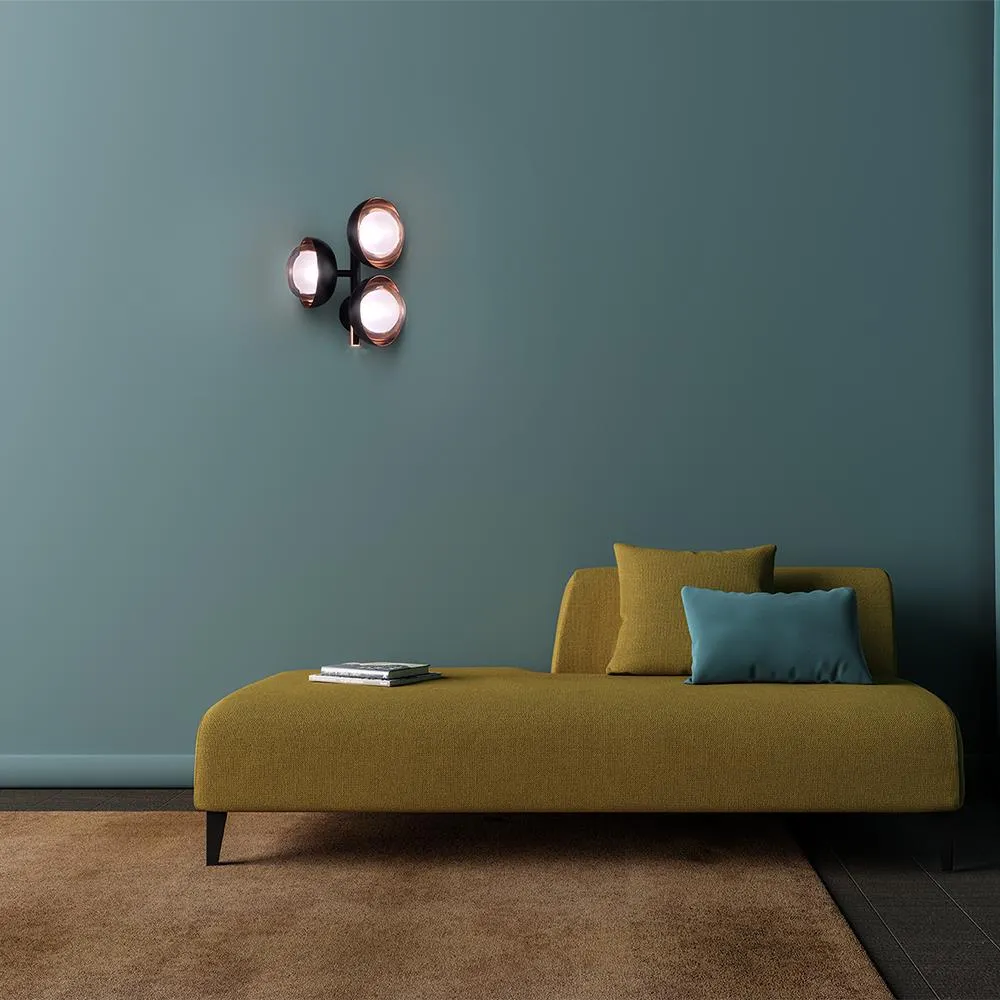 Triple Wall Lamp with Glass Diffusers - Black