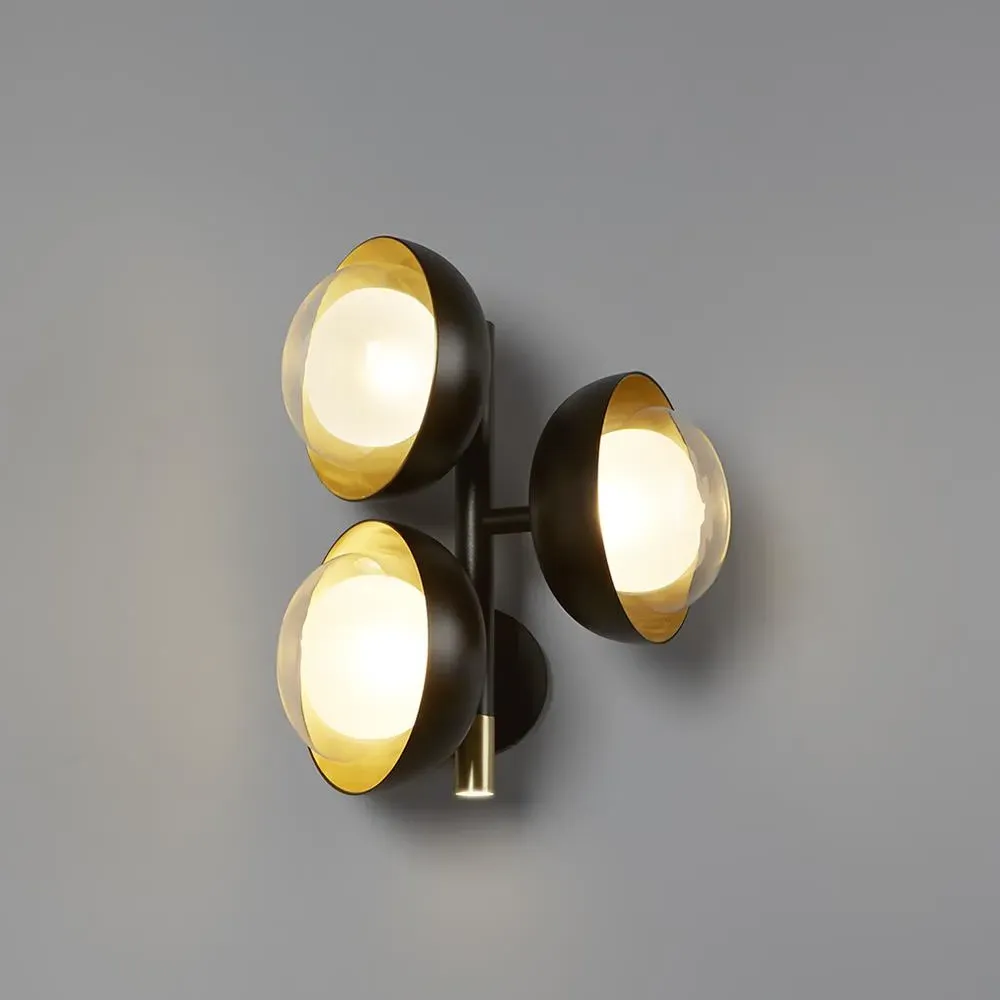 Triple Wall Lamp with Glass Diffusers - Black