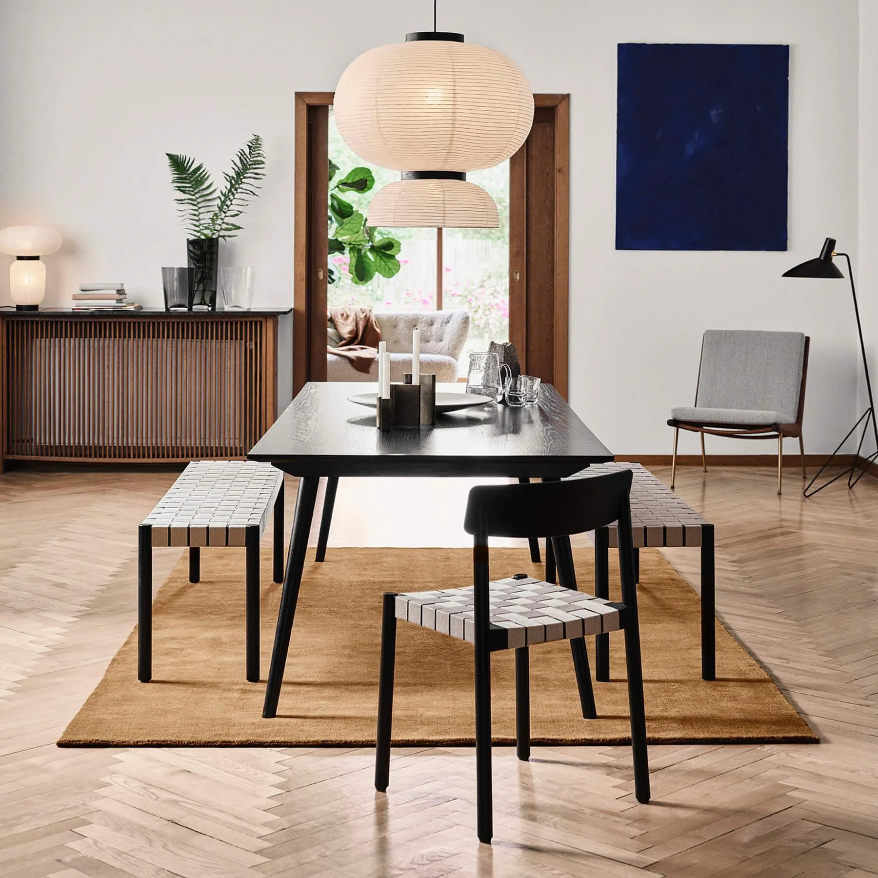 105cm Dining Bench with Webbing - Black, Ash