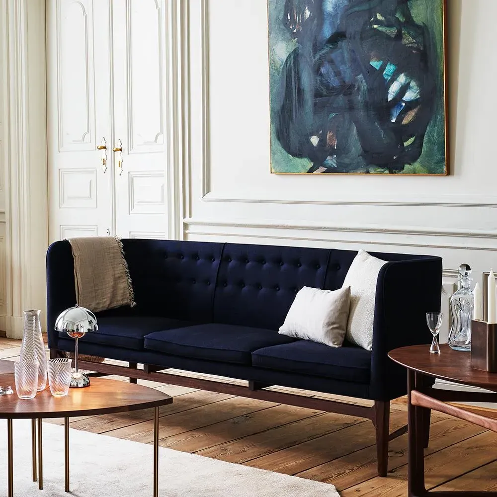 3-Seater Sofa with Button Detail - Silk, Oak