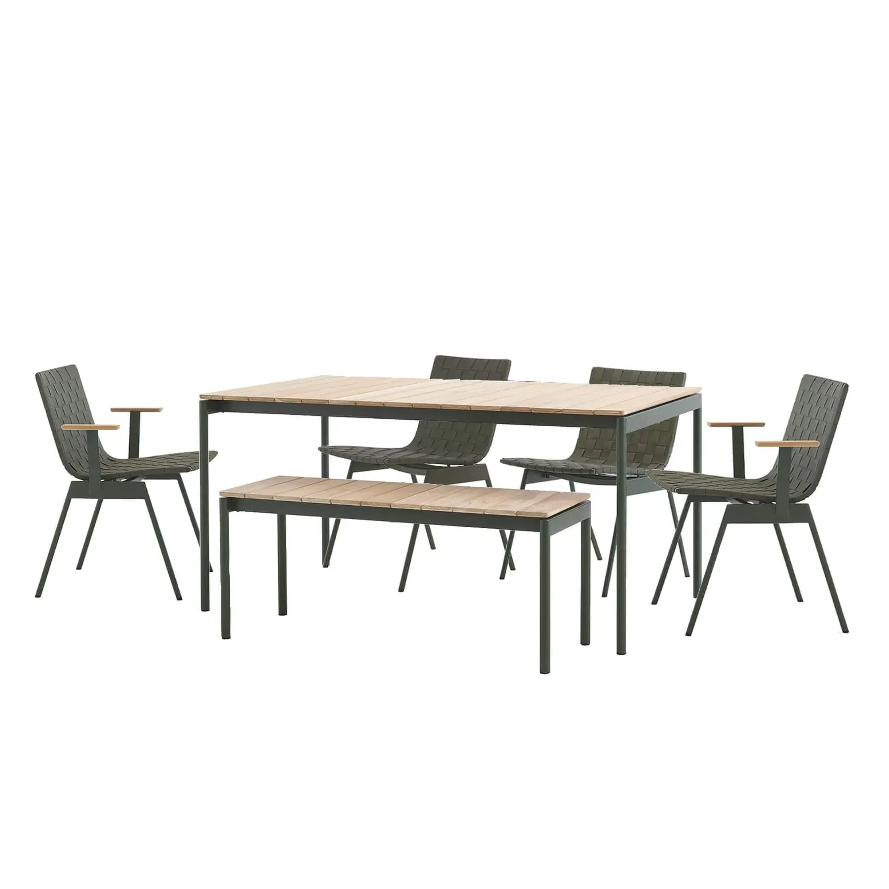 6-Piece Outdoor Dining Set with Bench - Black