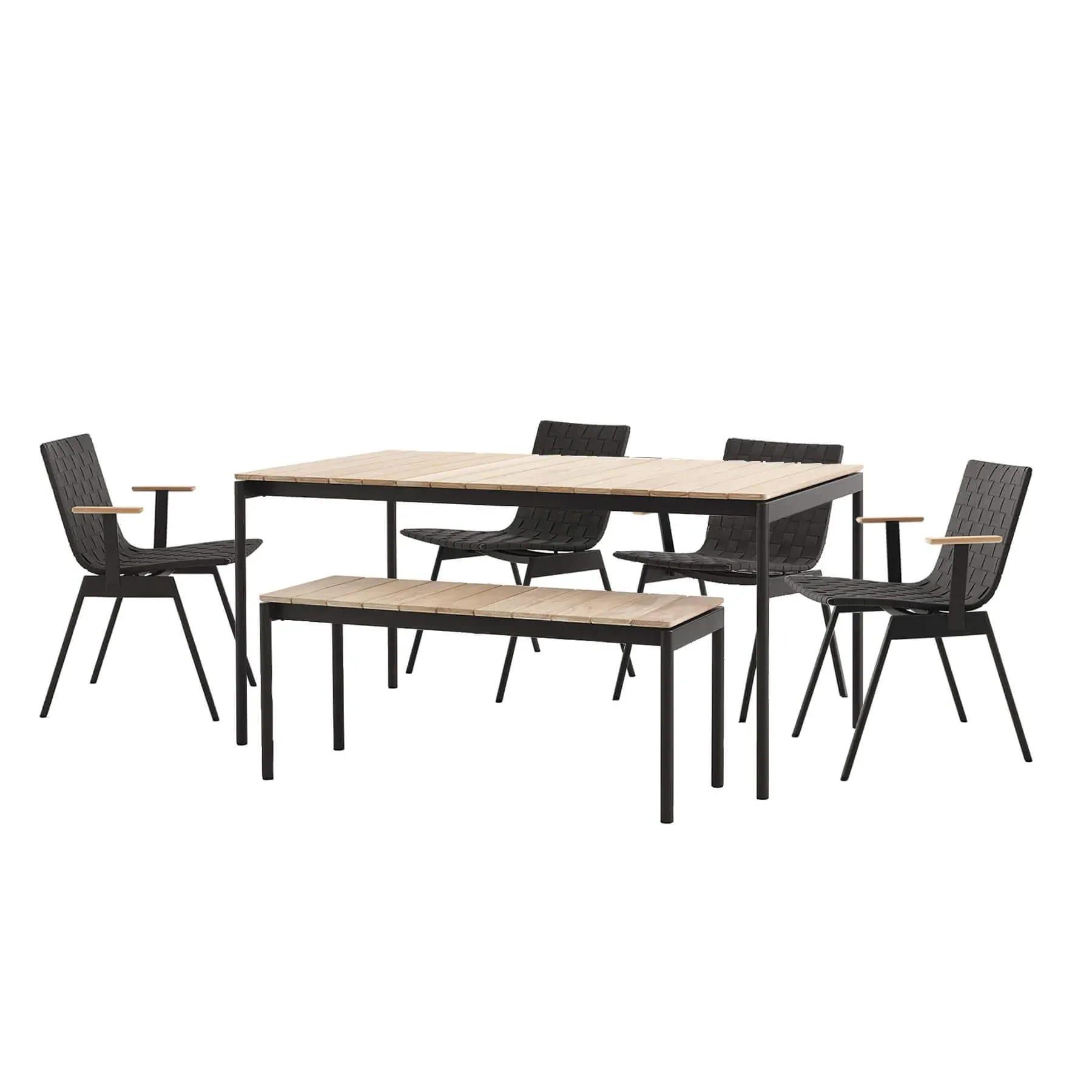 6-Piece Outdoor Dining Set with Bench - Black image