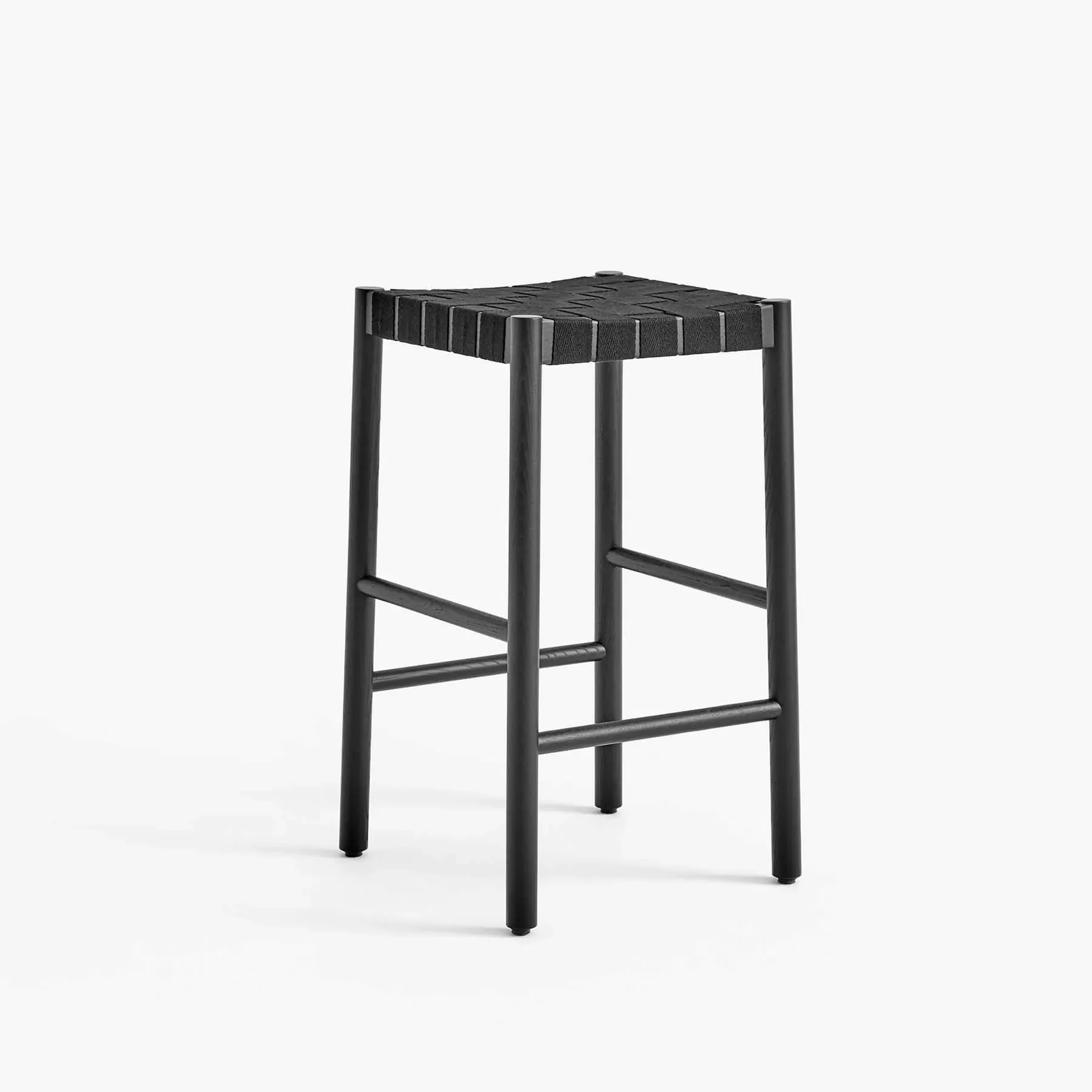 66cm Bar Stool with Webbed Seat - Black, Oak