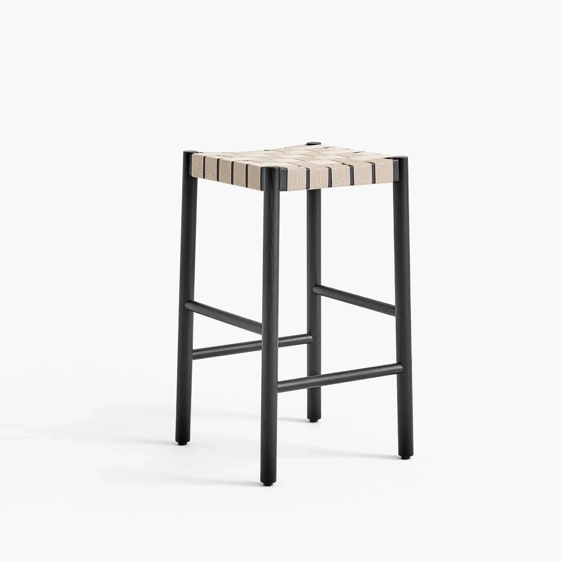 66cm Bar Stool with Webbed Seat - Black, Oak image