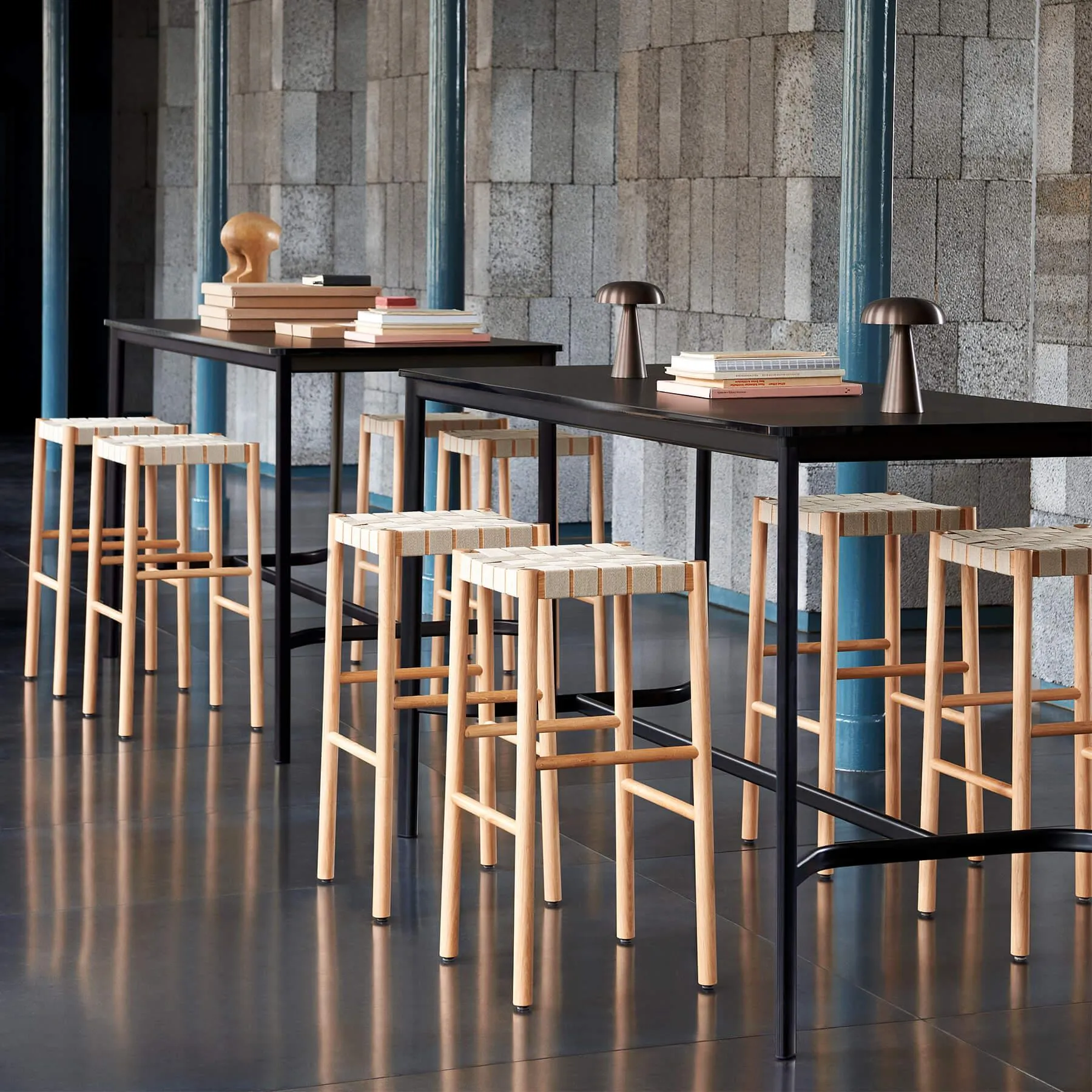 66cm Bar Stool with Webbing - Smoked Oak