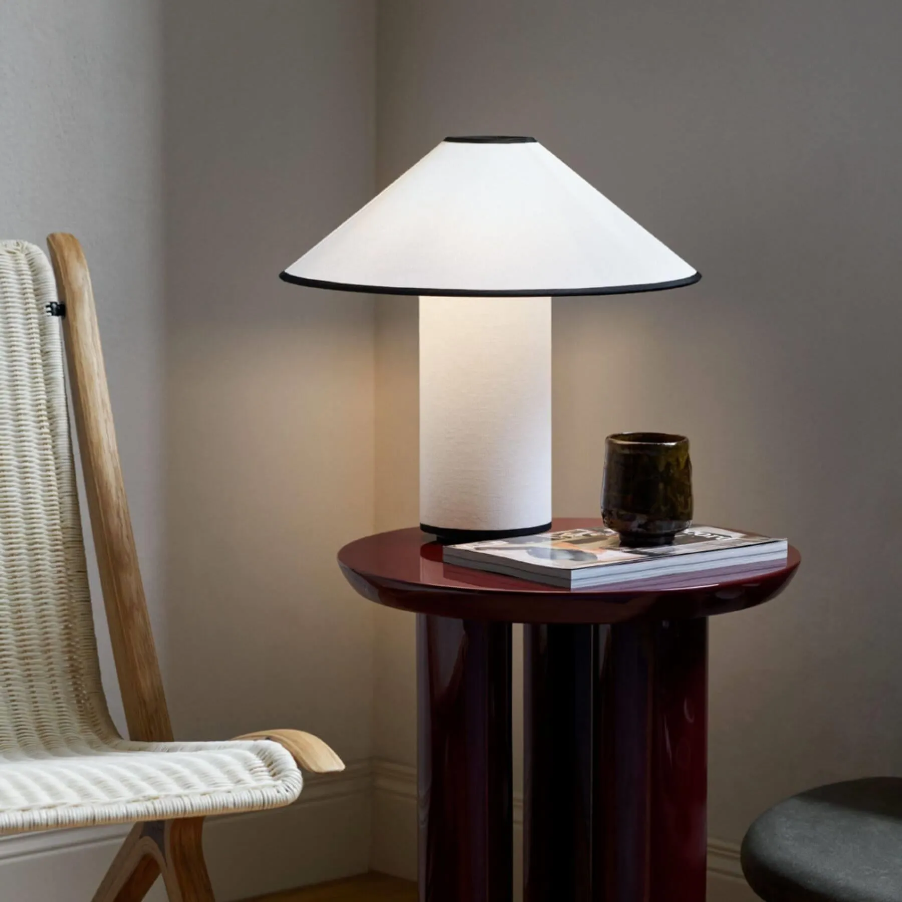 ATD6 Colette Table Lamp - White and Merlot, Cotton-Linen