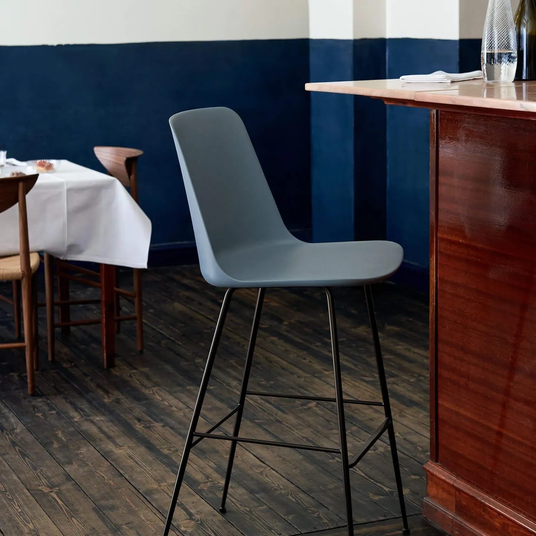 Bar Stool with Steel Legs - Beige, Plastic