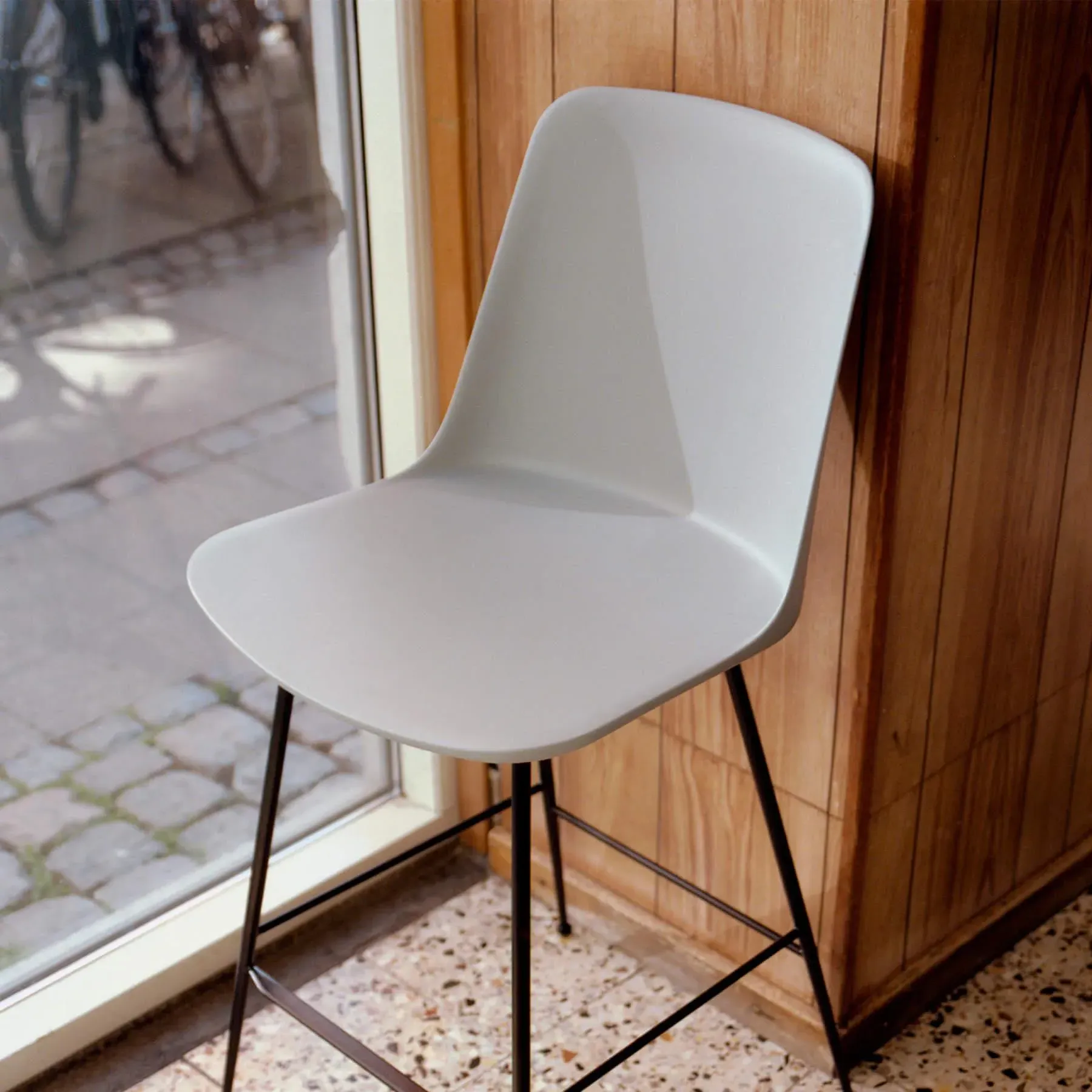 Bar Stool with Steel Legs - White, Plastic