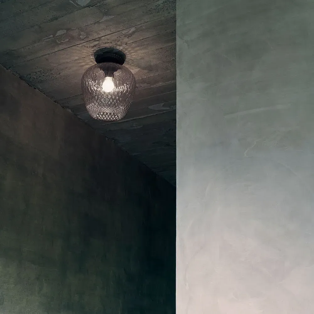 Flush Ceiling Light with Quilted Pattern - Glass