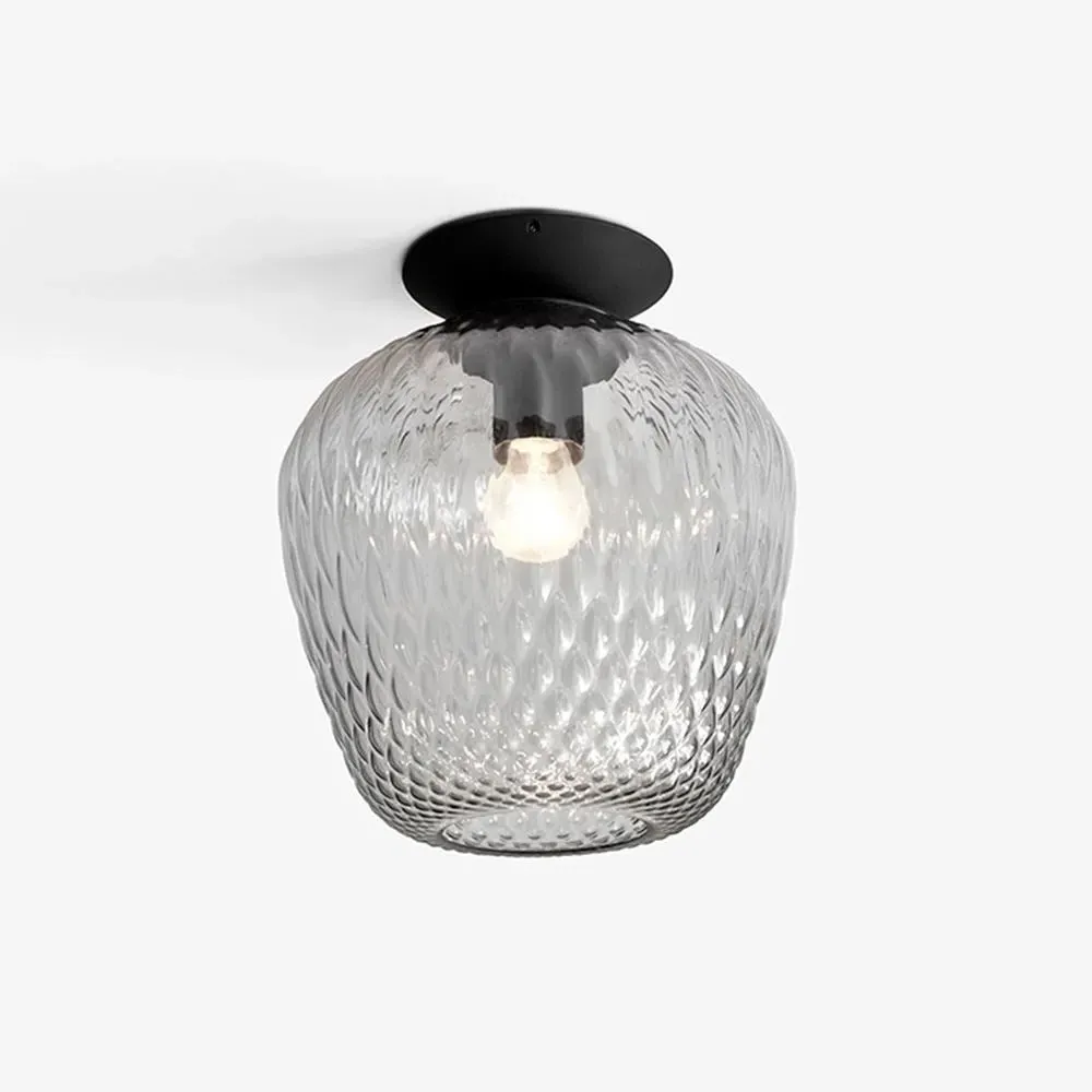 Flush Ceiling Light with Quilted Pattern - Glass image