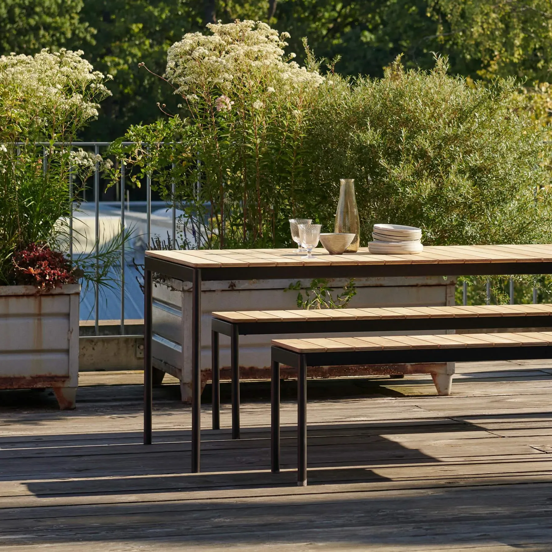 Garden Bench with Cushion - Warm Black, Teak