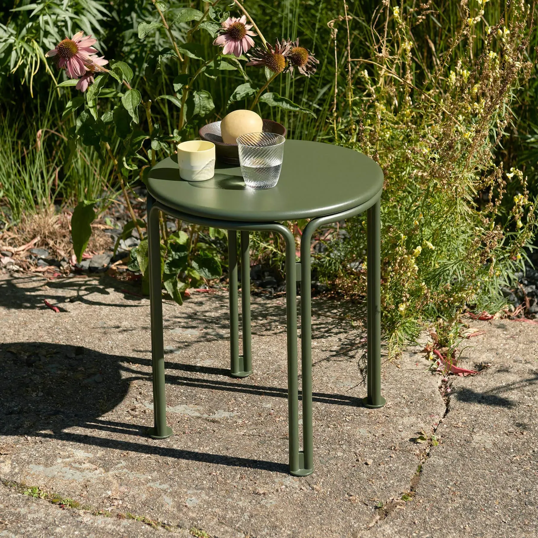 Garden Table with Stool Function - Green, Steel