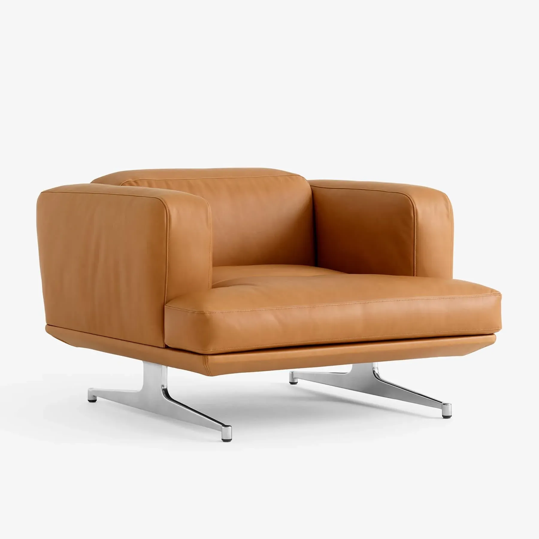 Lounge Chair with Aluminium Base - Cognac, Leather