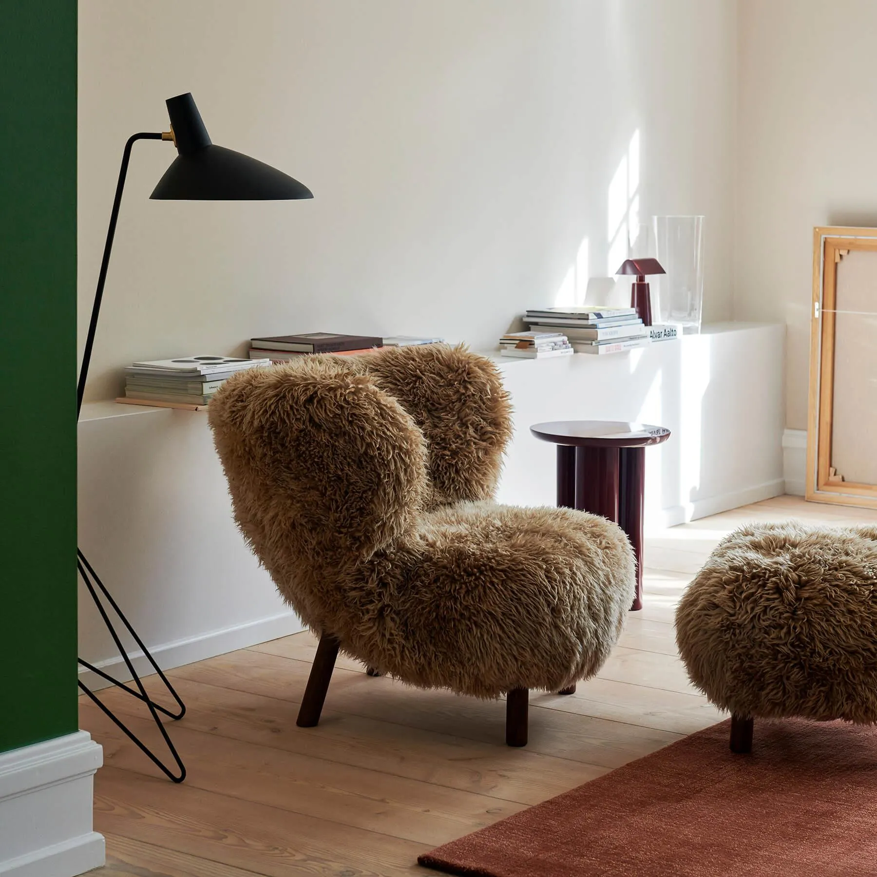 Lounge Chair with Footstool - Honey, Sheepskin