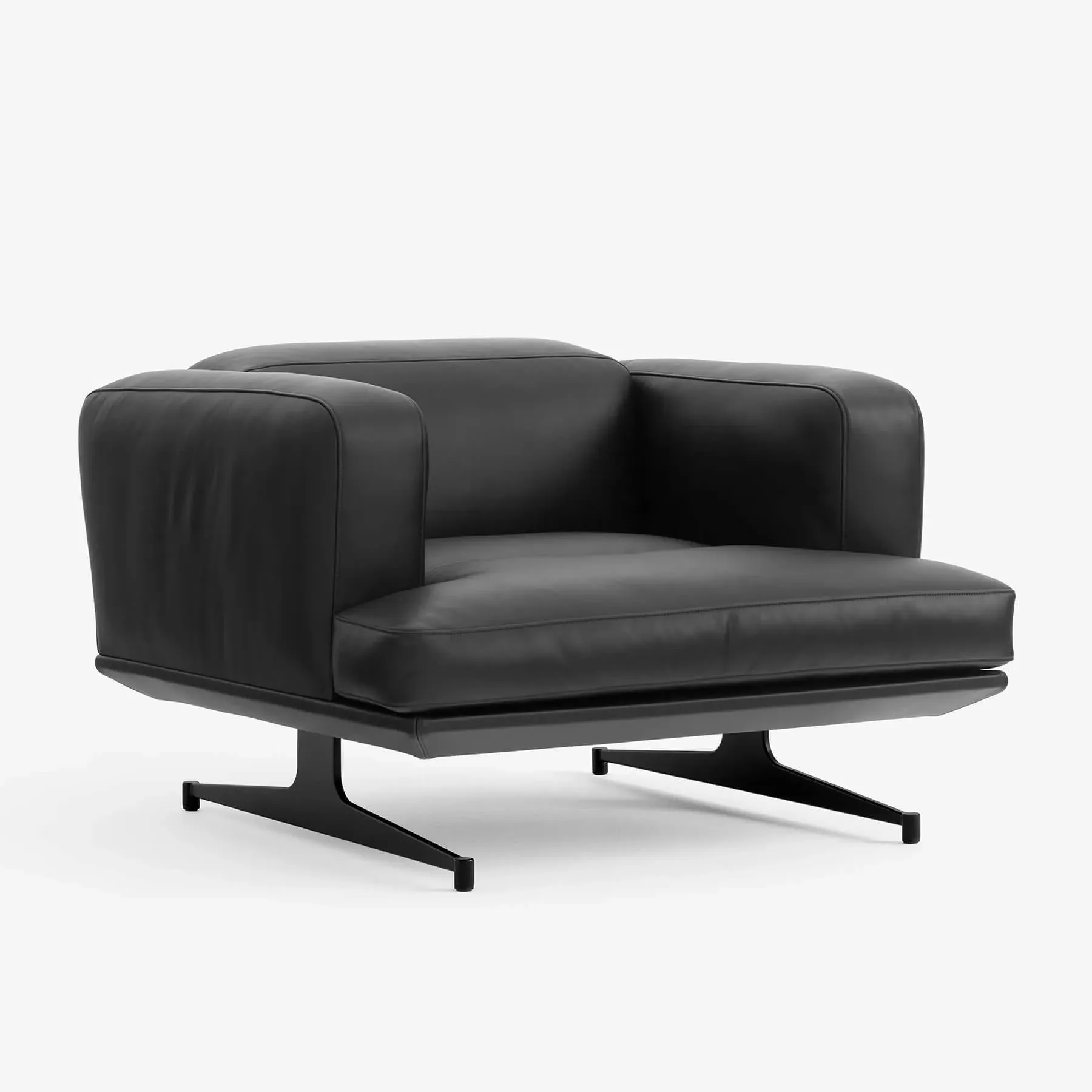 Lounge Chair with Steel Base - Black, Leather
