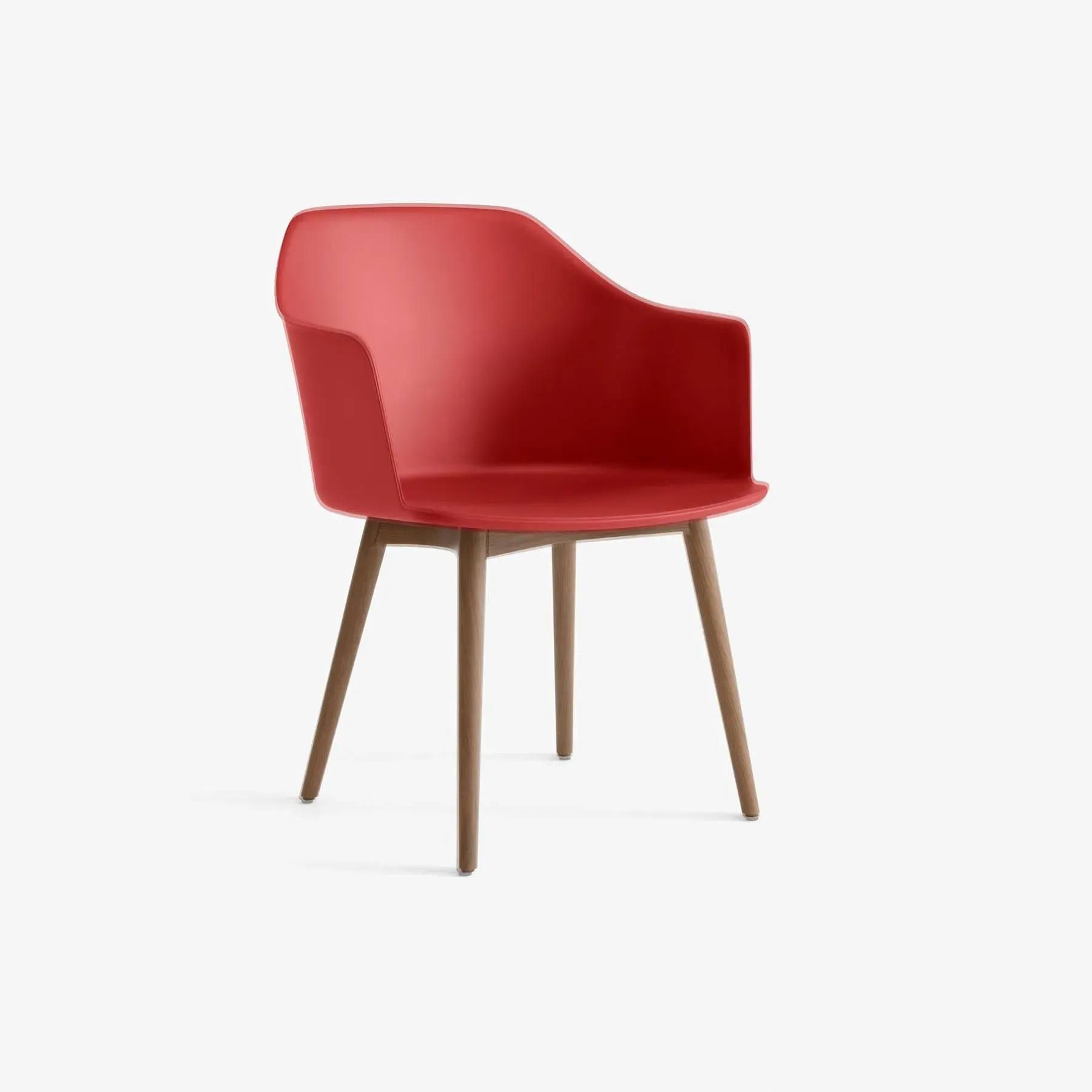 Office Chair with Wooden Legs - Red, Walnut