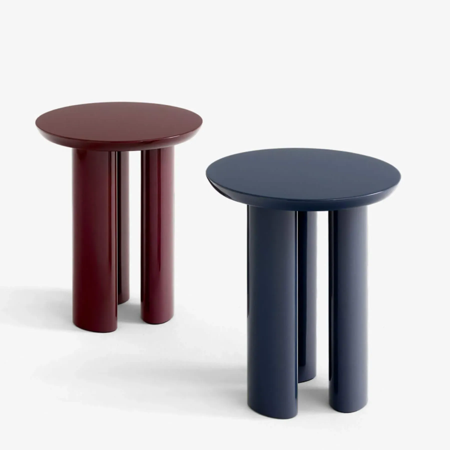 Round Side Table with Curved Legs - Burgundy Red
