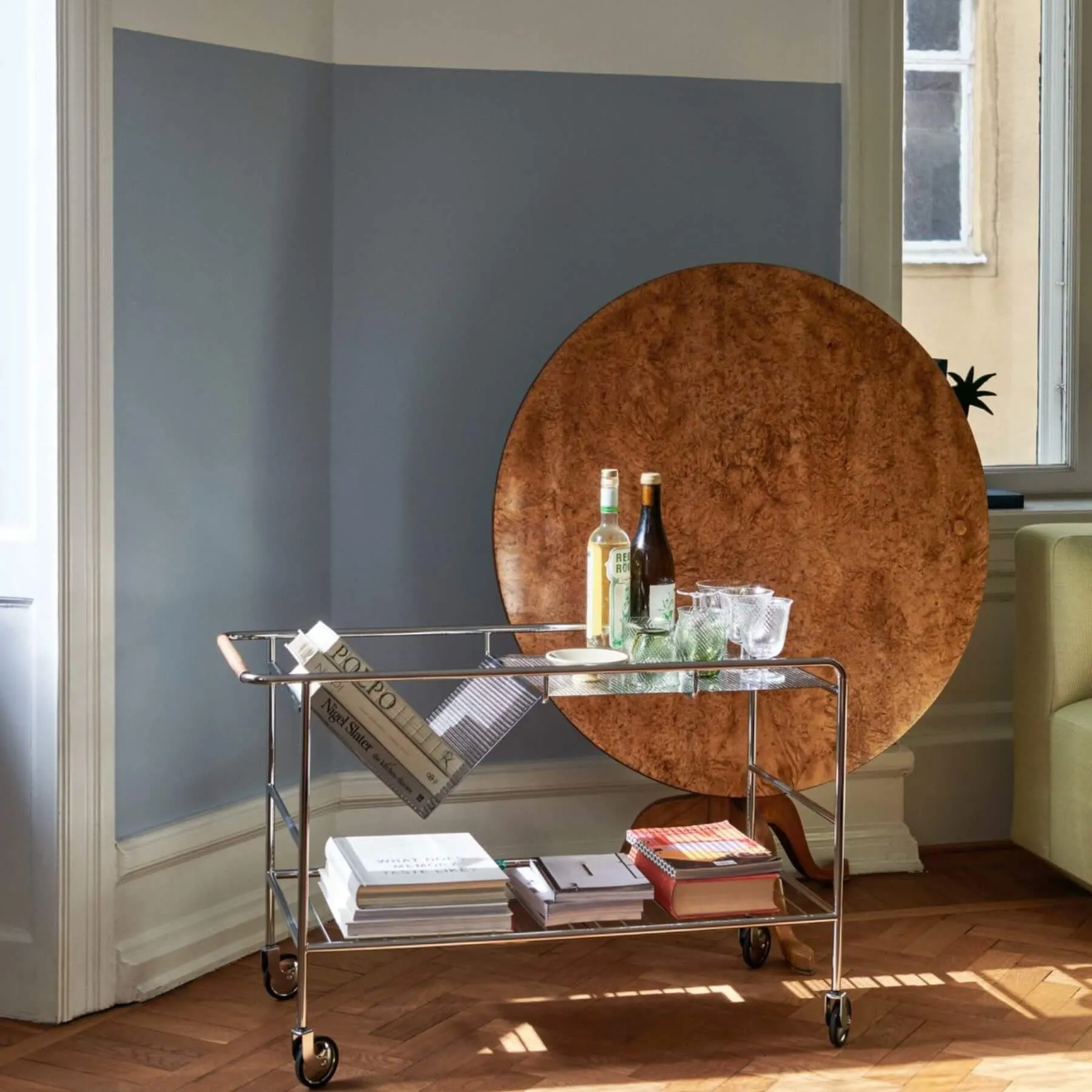 Table Trolley with Storage - Oak, Lacquered Wood